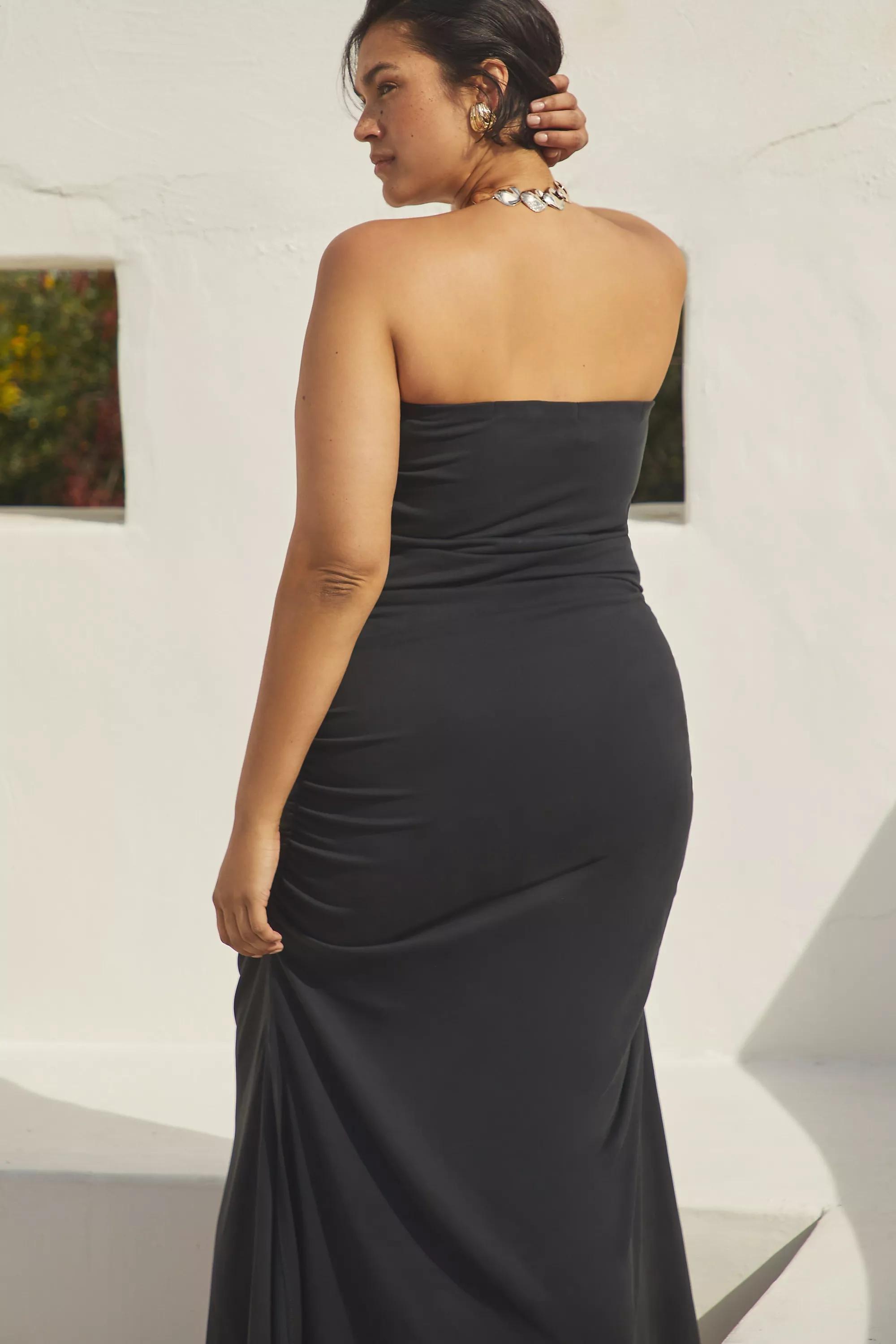 BLACK By Anthropologie Strapless Ruched Midi Tube Dress, , large image number 4