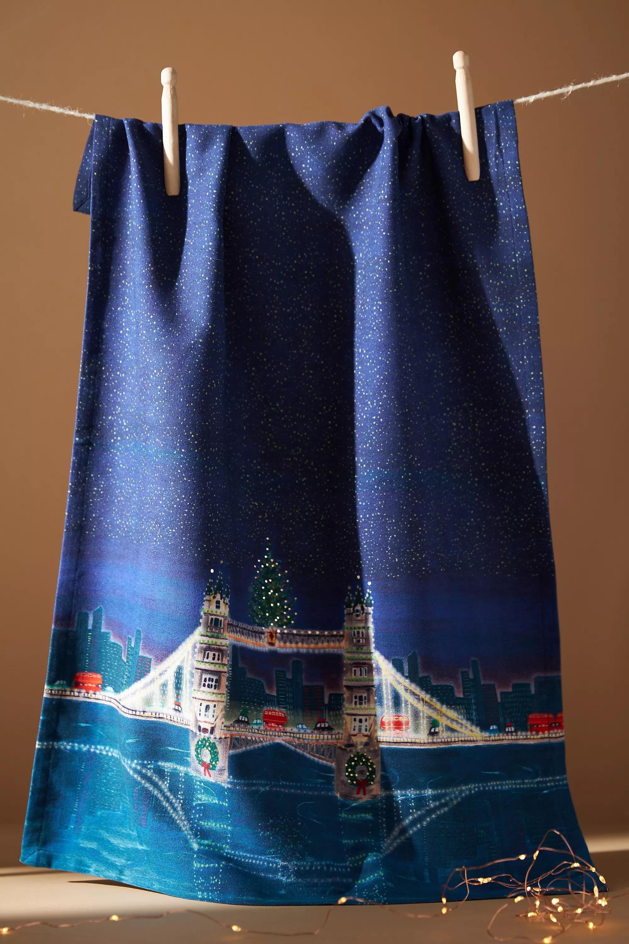 Holiday In The City Dish Towel, Blue, A501_0040, large image number 0