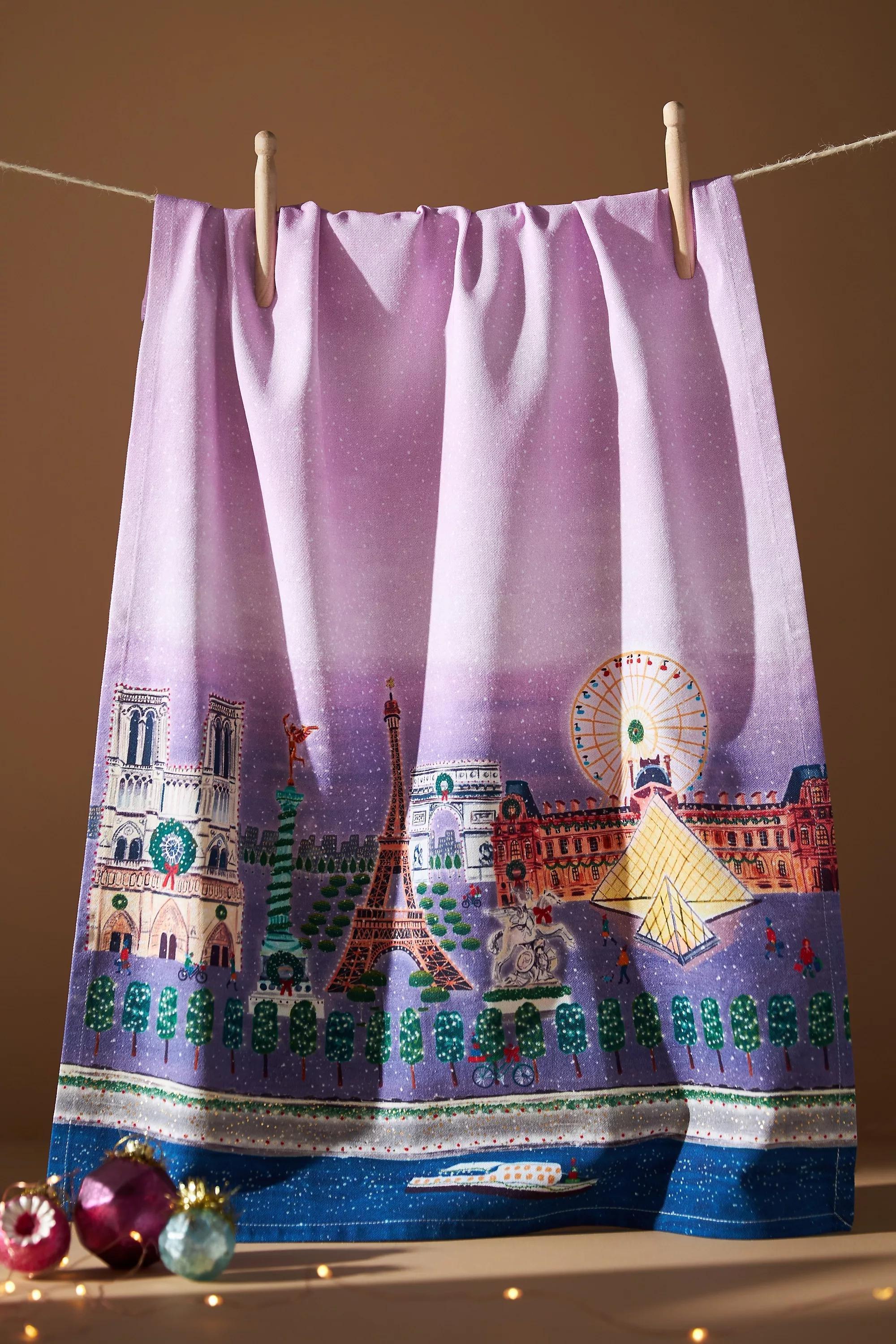 Holiday In The City Dish Towel, Purple, , large image number 0