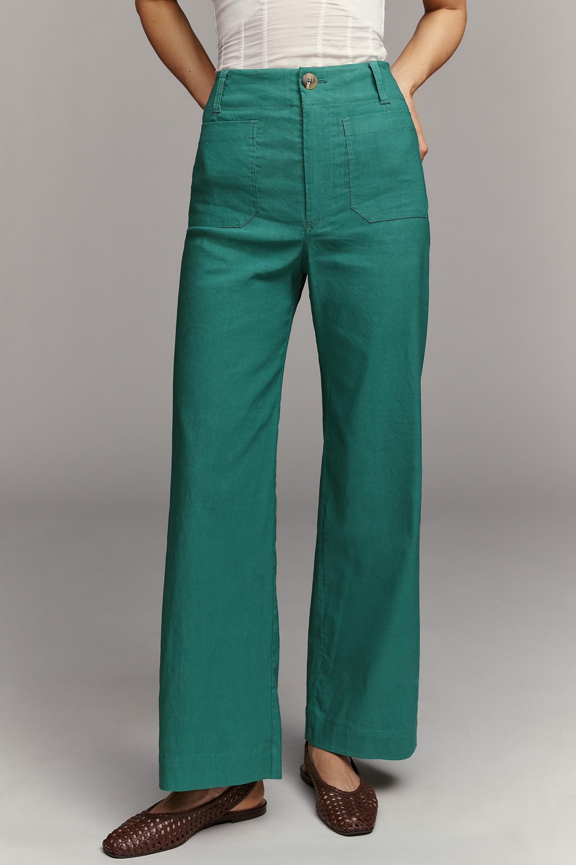The Colette Full-Length Wide-Leg Pants By Maeve, Green, A501_0033, large image number 1