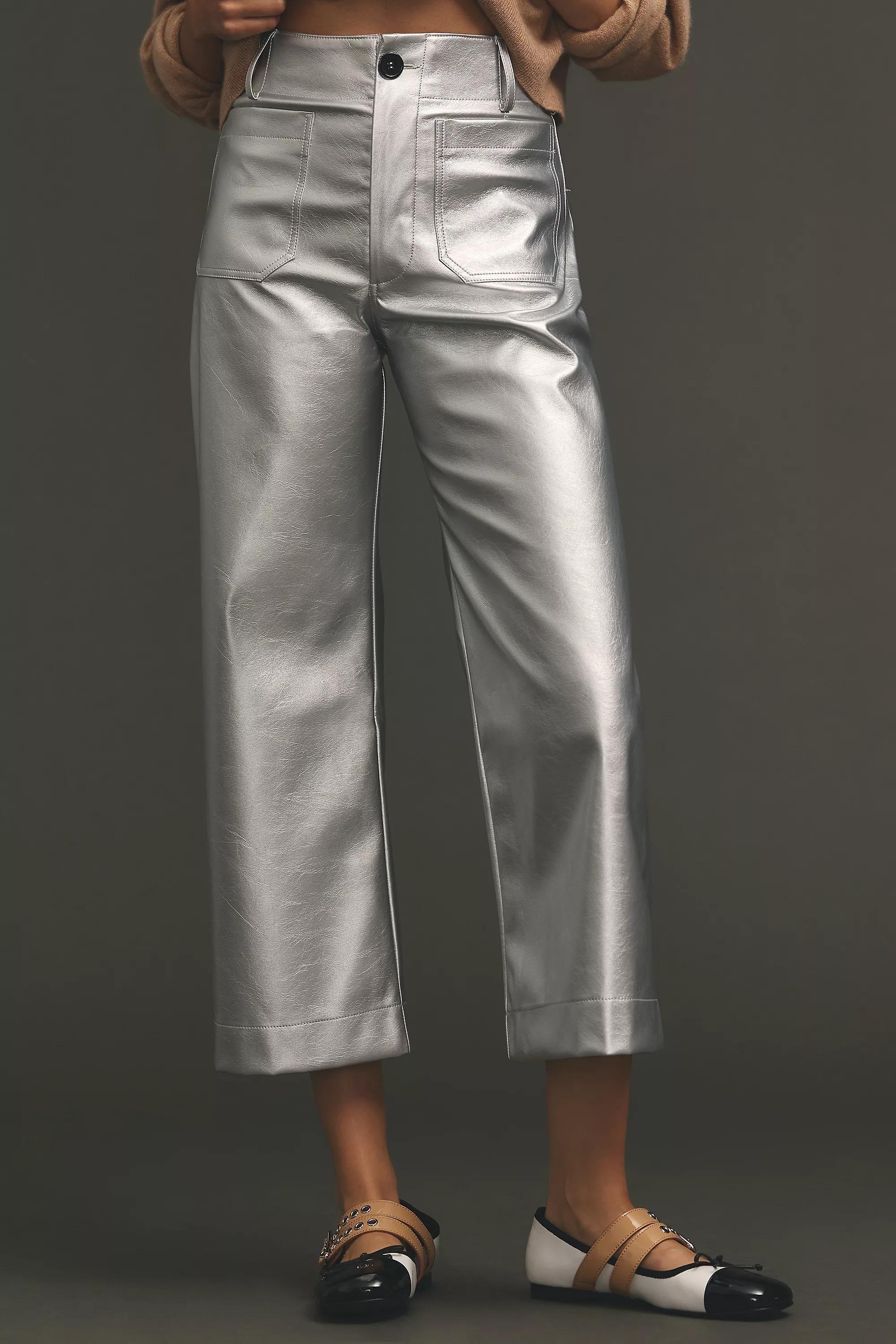 By Maeve The Colette Cropped Wide-Leg Metallic Trousers, Silver, , large image number 1