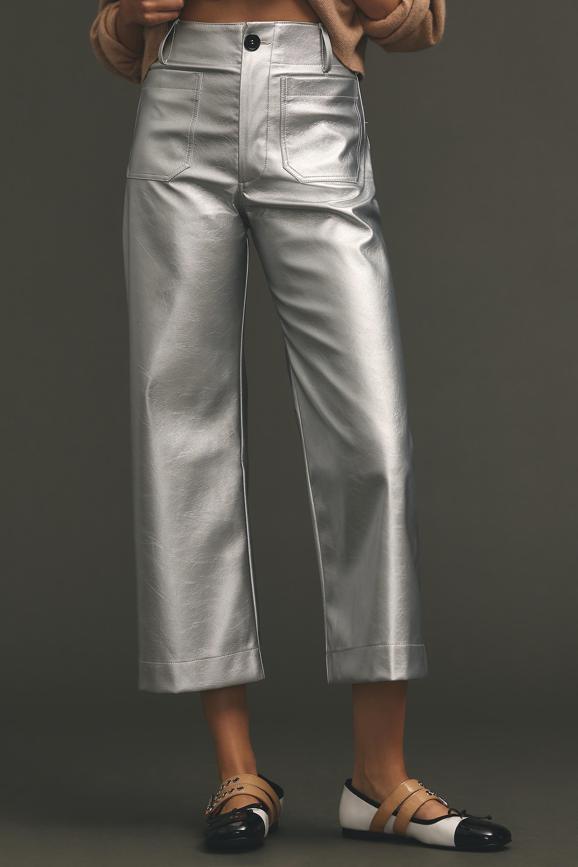 By Maeve The Colette Cropped Wide-Leg Metallic Trousers, Silver, A501_0007, large image number 1