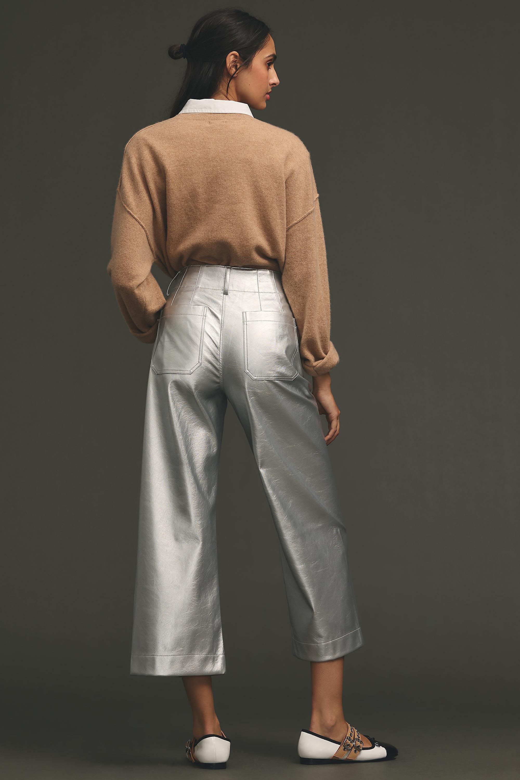 By Maeve The Colette Cropped Wide-Leg Metallic Trousers, Silver, A501_0007, large image number 2