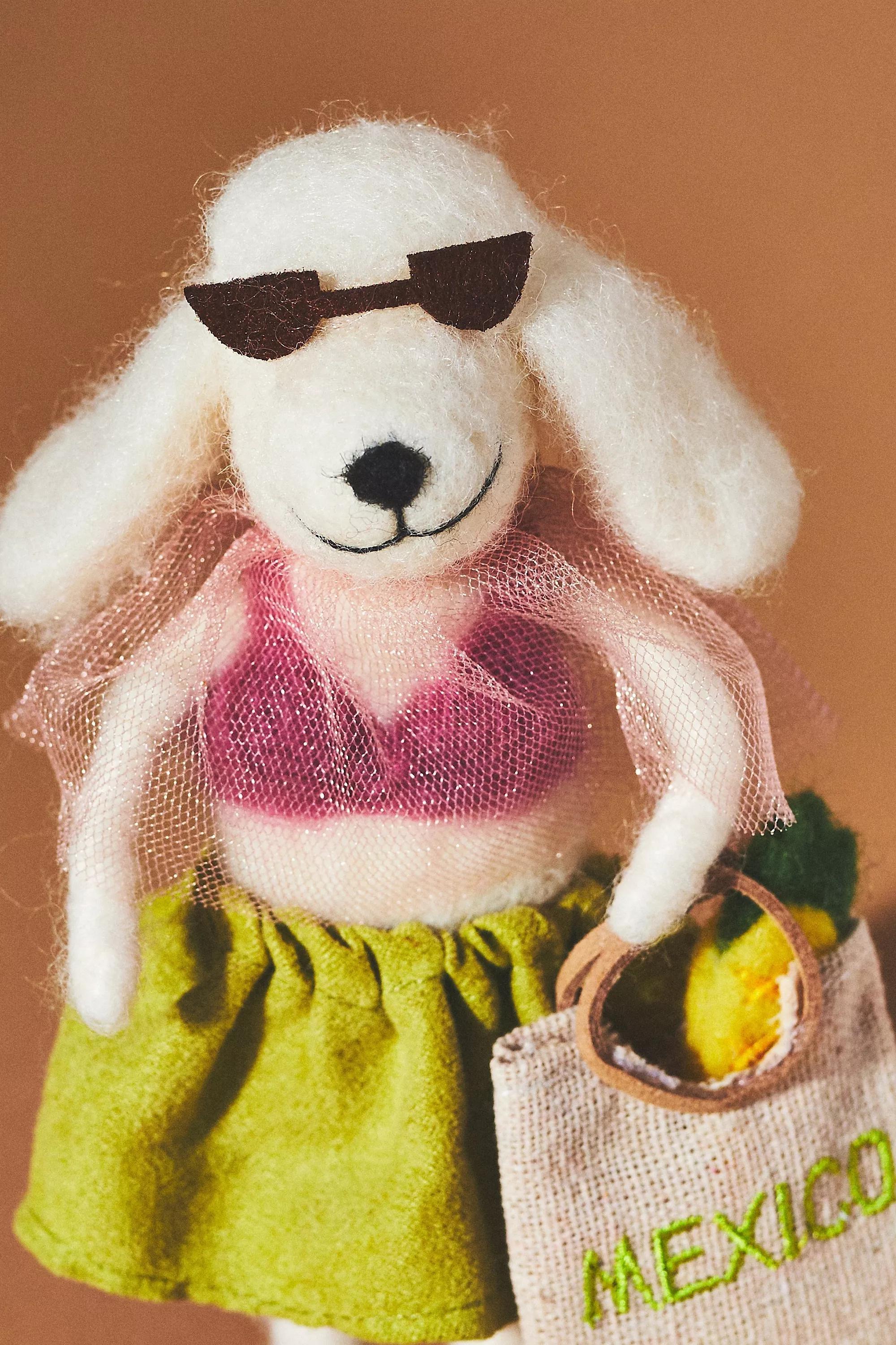 Travel Poodle Felt Ornament, Pink, A501_0066, large image number 2