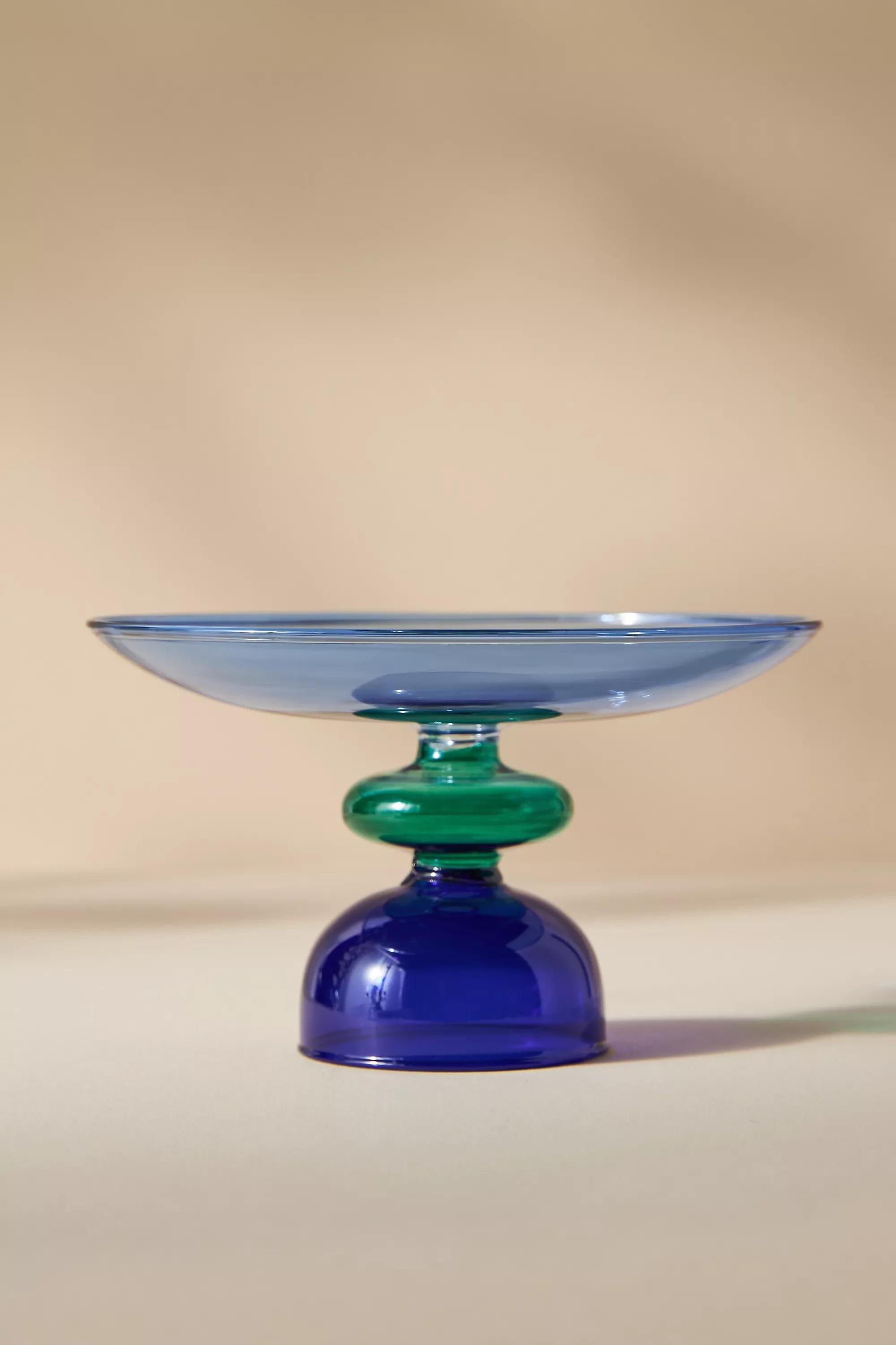 Anthropologie - Glass Stemmed Trinket Dish, Blue