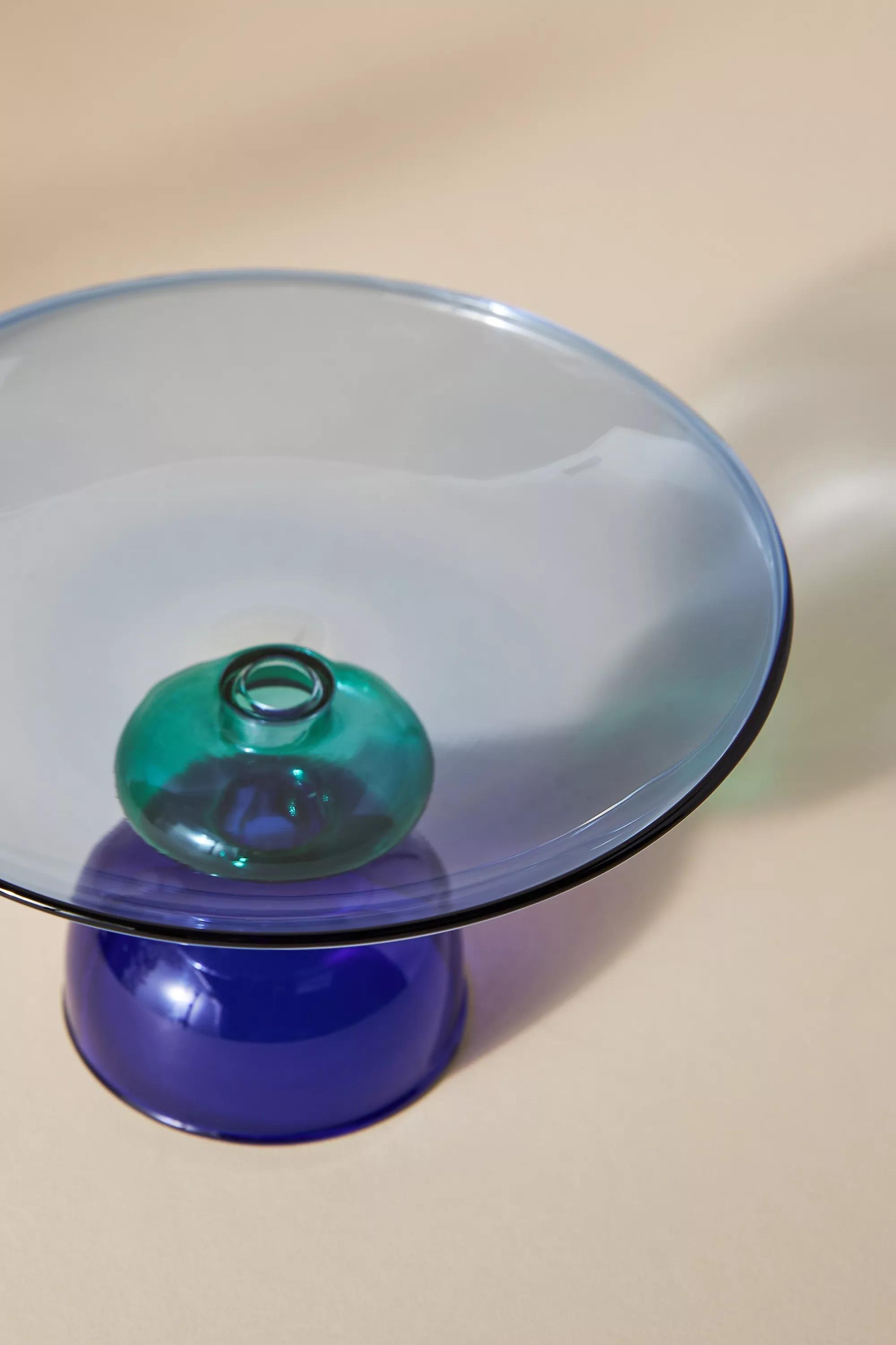 Anthropologie - Glass Stemmed Trinket Dish, Blue