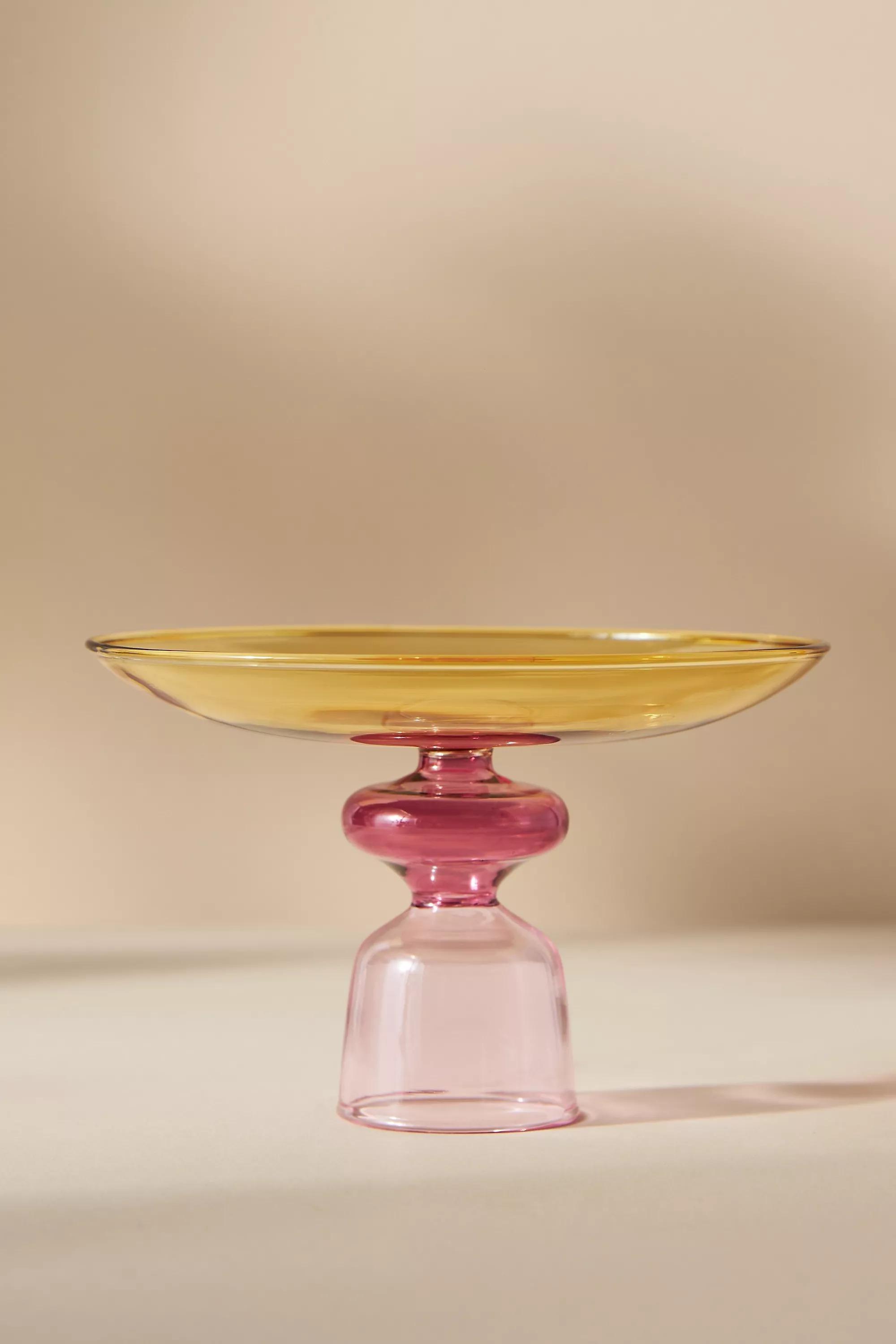 Glass Stemmed Trinket Dish, Pink, A501_0066, large image number 1