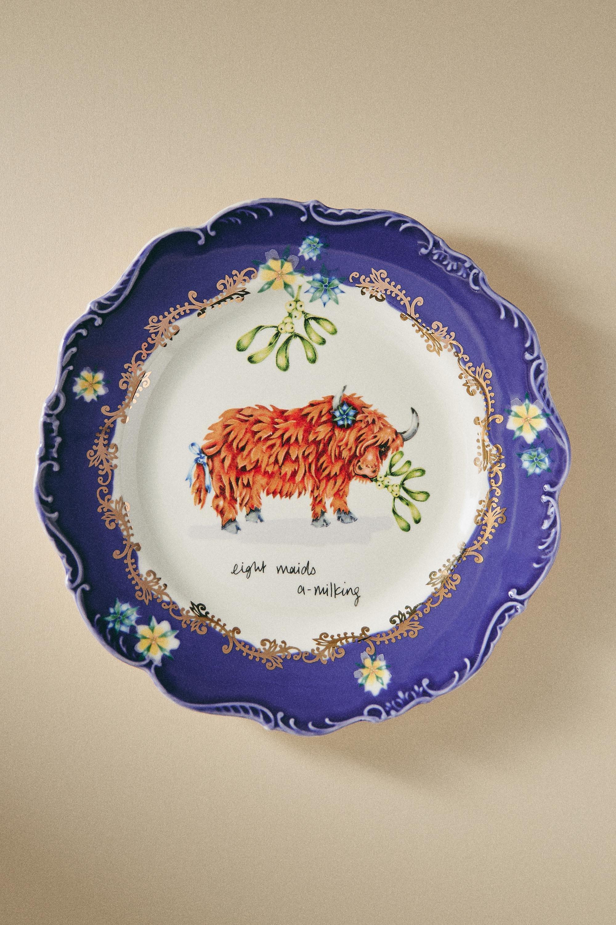Lou Rota Twelve Days Of Christmas Dessert Plate, Navy, A501_0042, large image number 0