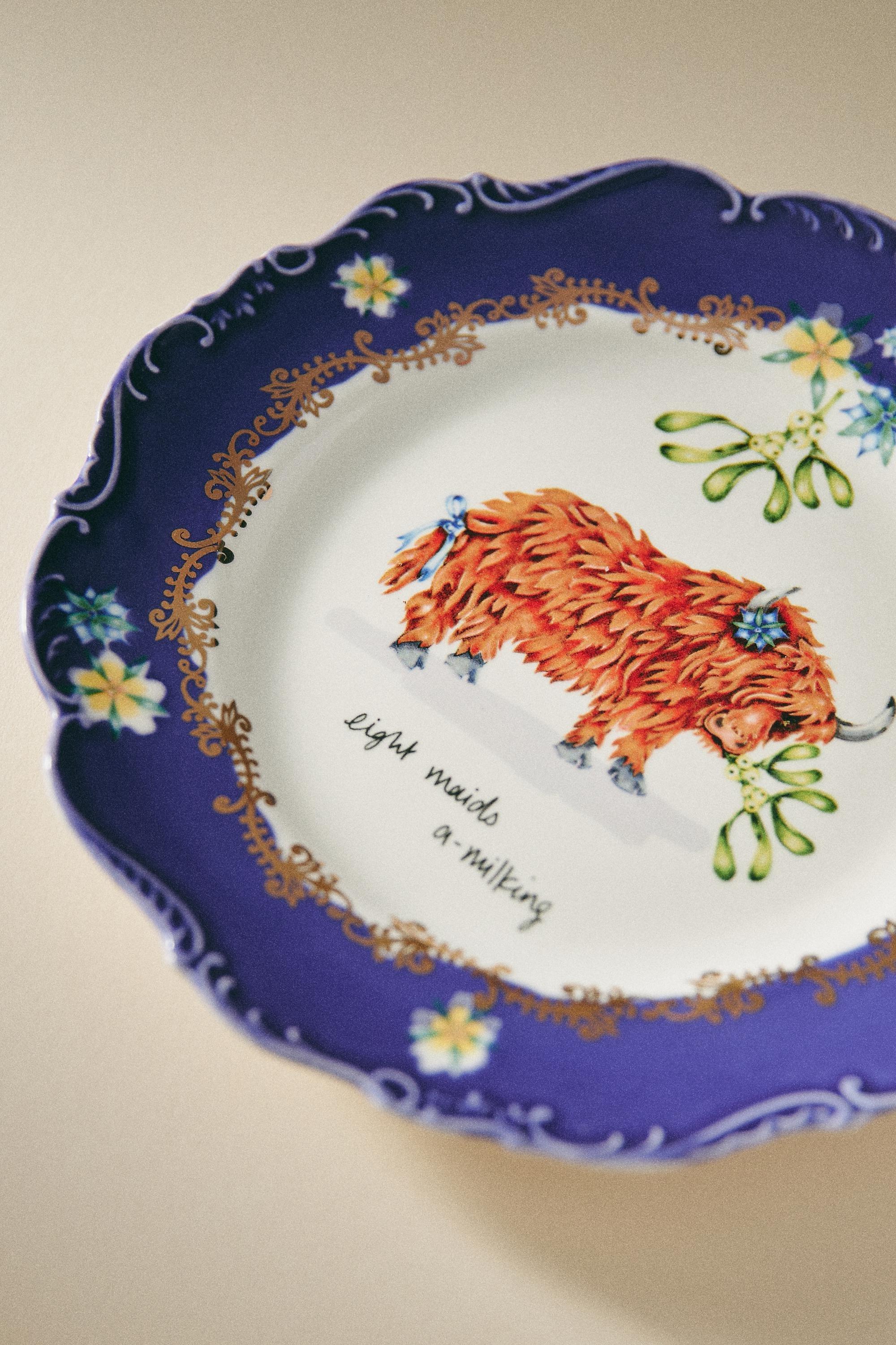 Lou Rota Twelve Days Of Christmas Dessert Plate, Navy, A501_0042, large image number 2