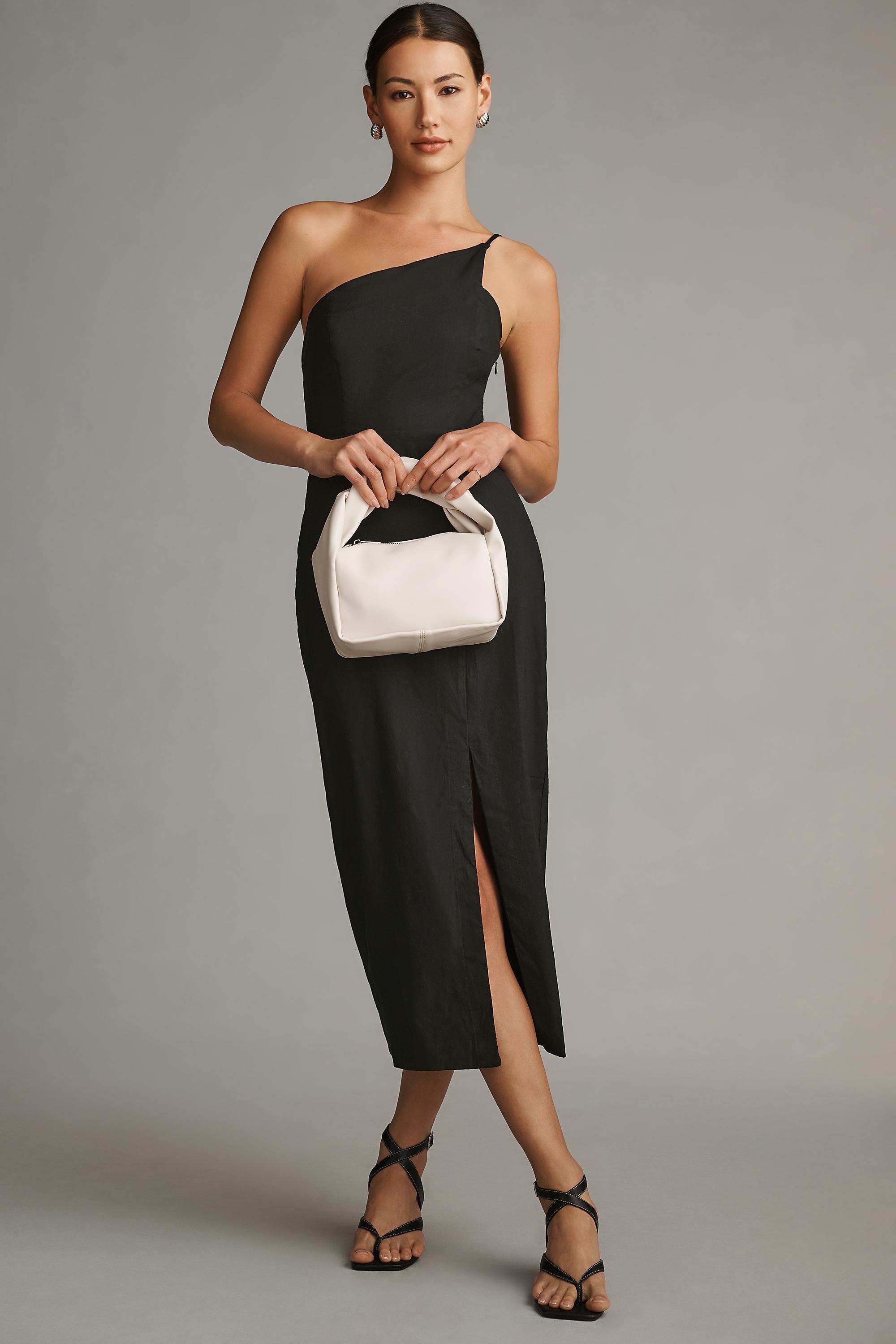 One-Shoulder Slim Midi Dress, Black, , large image number 0