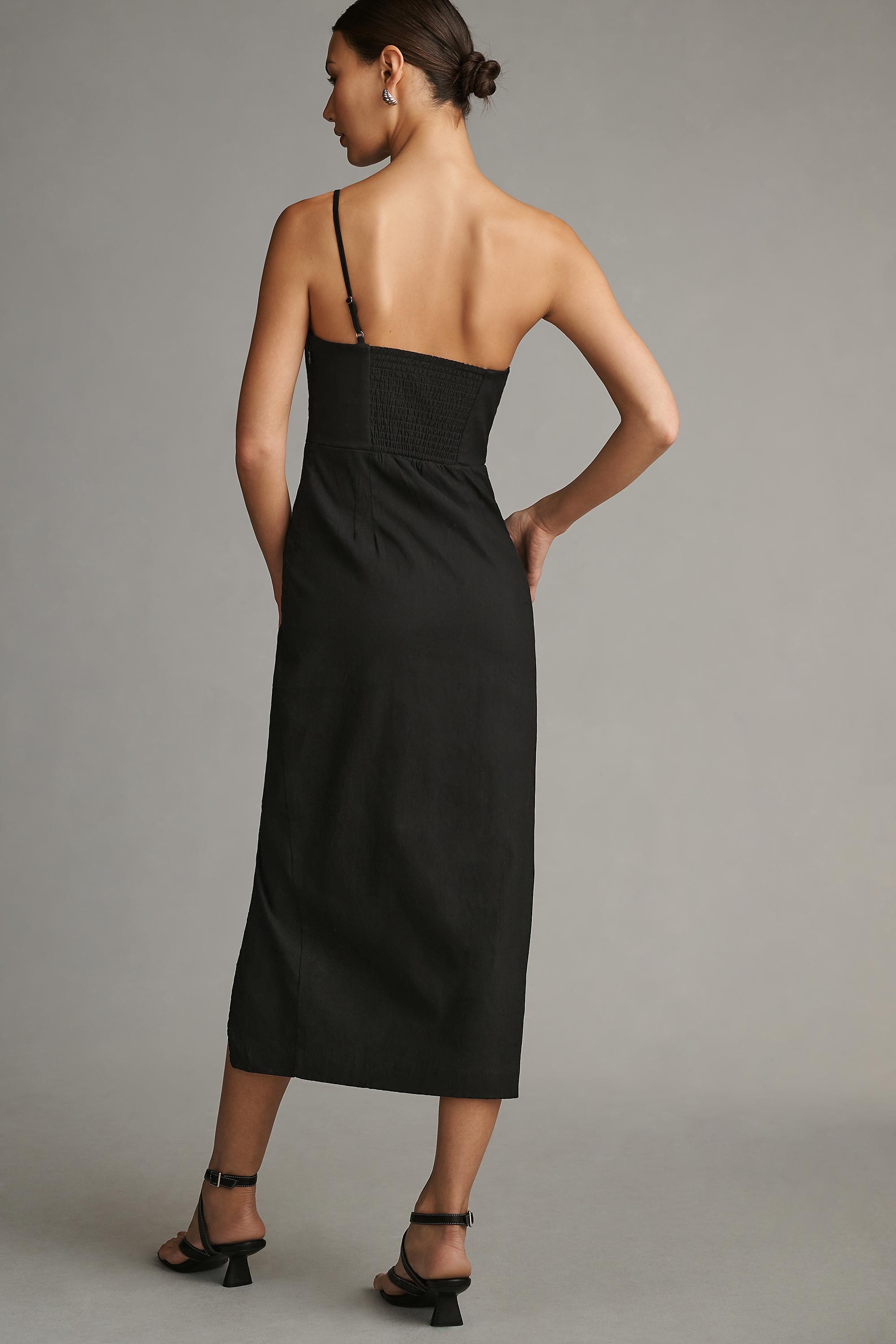 One-Shoulder Slim Midi Dress, Black, , large image number 1