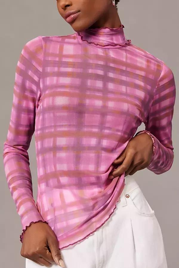 Pilcro Combo Plaid Turtleneck Top, Pink, A501_0266, large image number 3