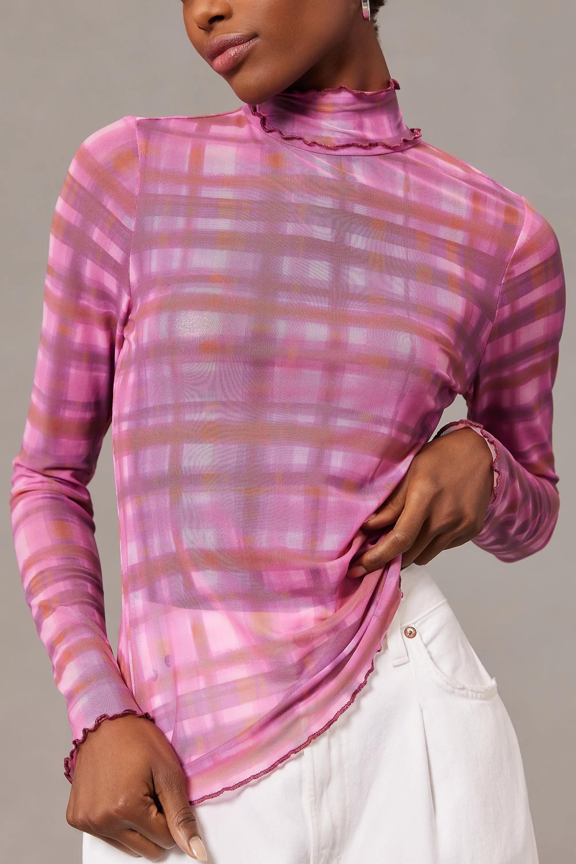 Pilcro Combo Plaid Turtleneck Top, Pink, A501_0266, large image number 8