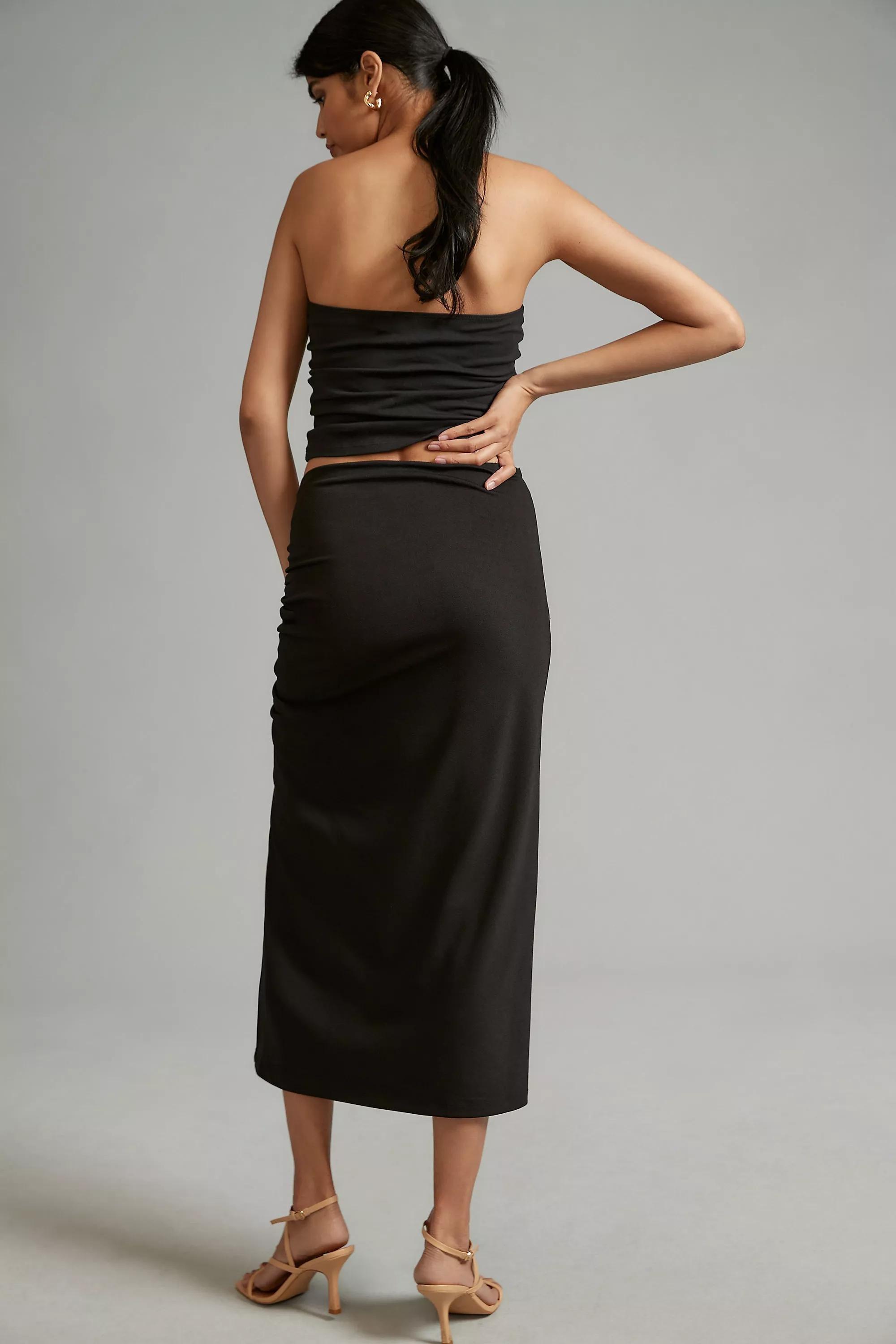 The Maya Ruched Side-Slit Midi Skirt, Black, , large image number 4