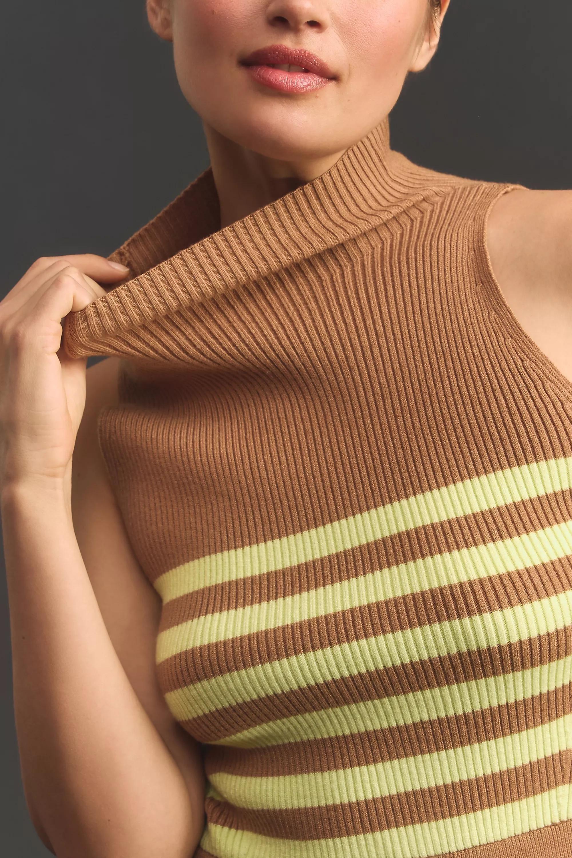 Twofer Mock-Neck Knit Vest Maxi Dress, Brown, , large image number 2