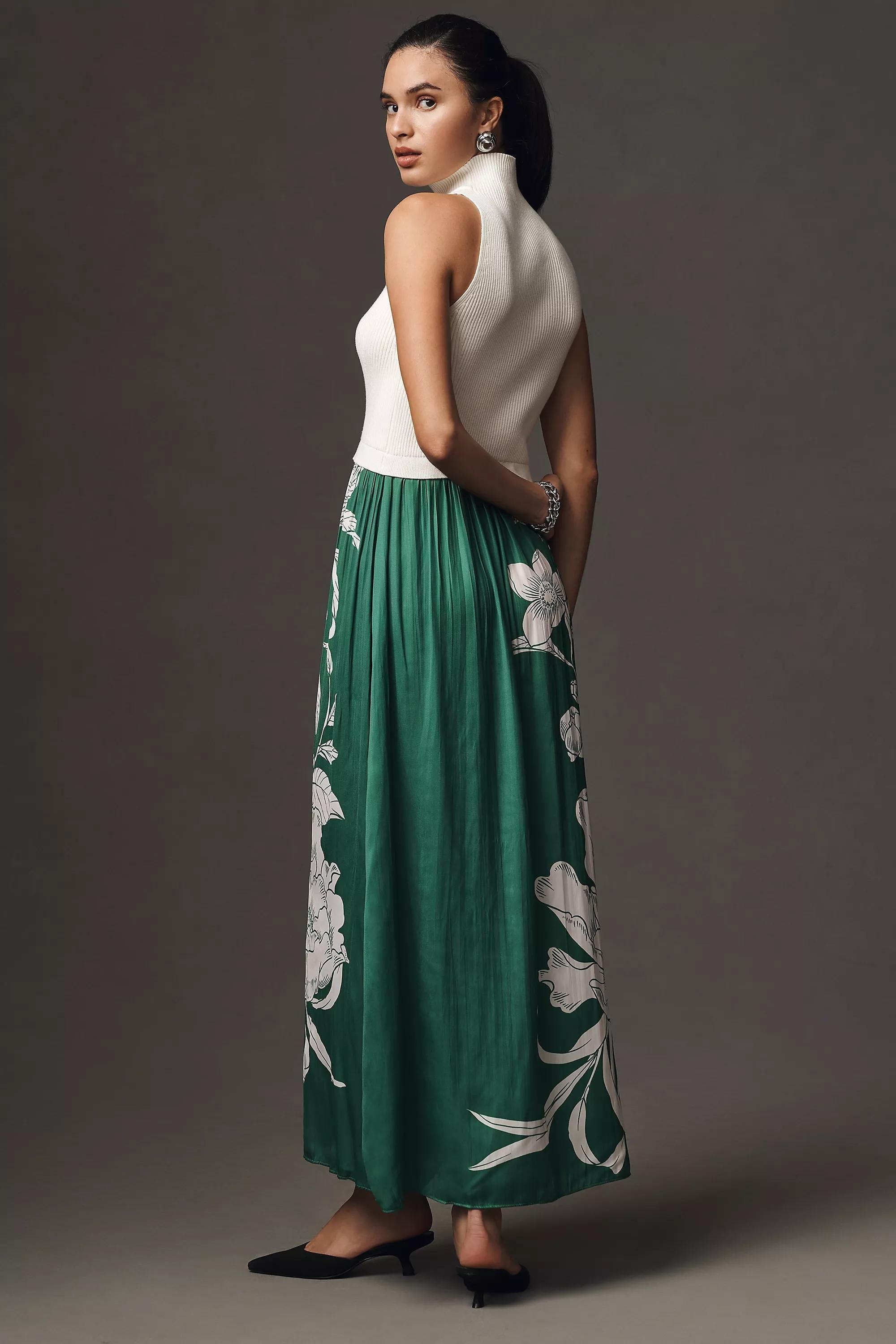 Anthropologie Floral Milkmaid Midi Dress, Green, , large image number 2