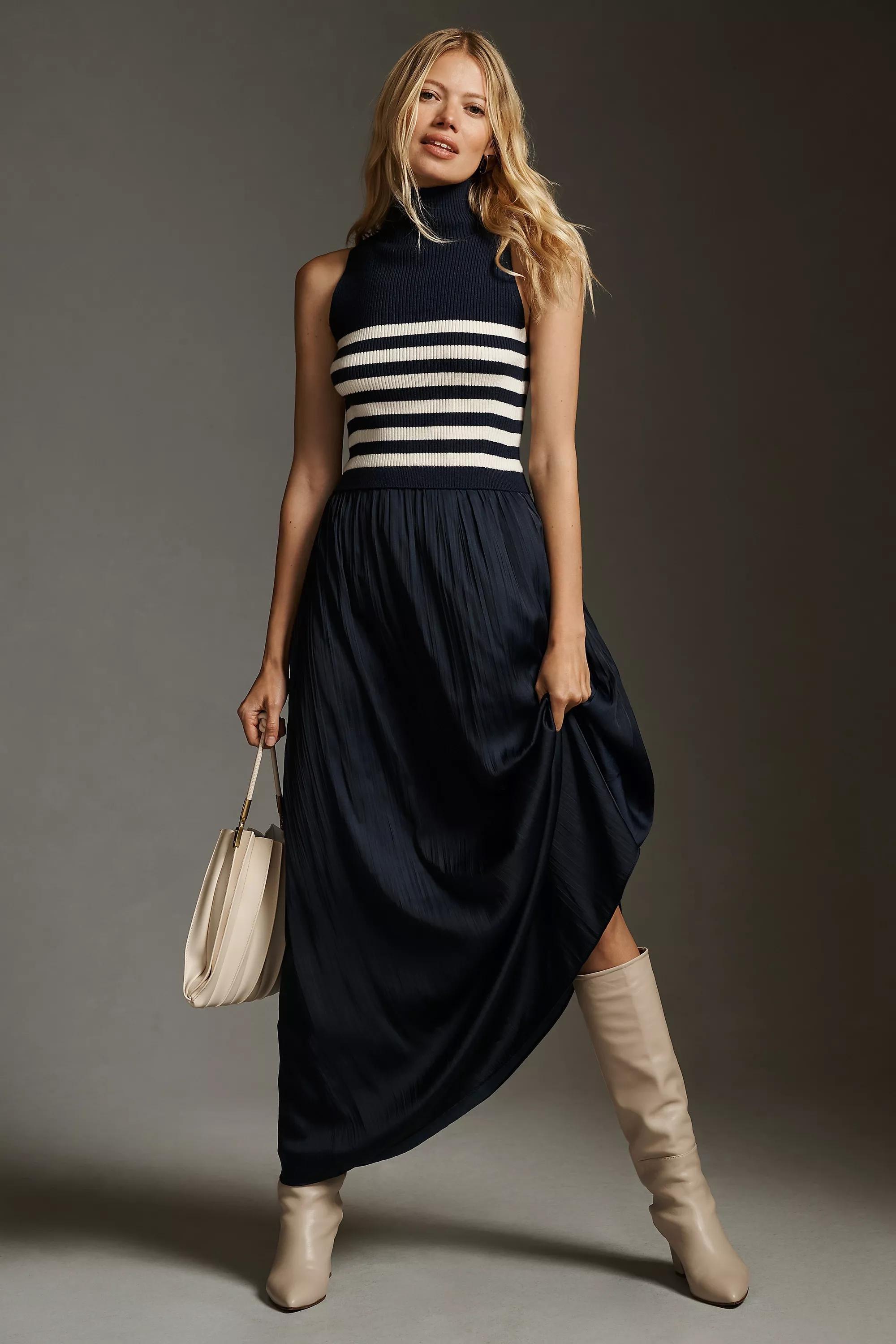The Thea Mockable Sleeveless Midi Jumper Dress, Navy, A501_0041, large image number 0