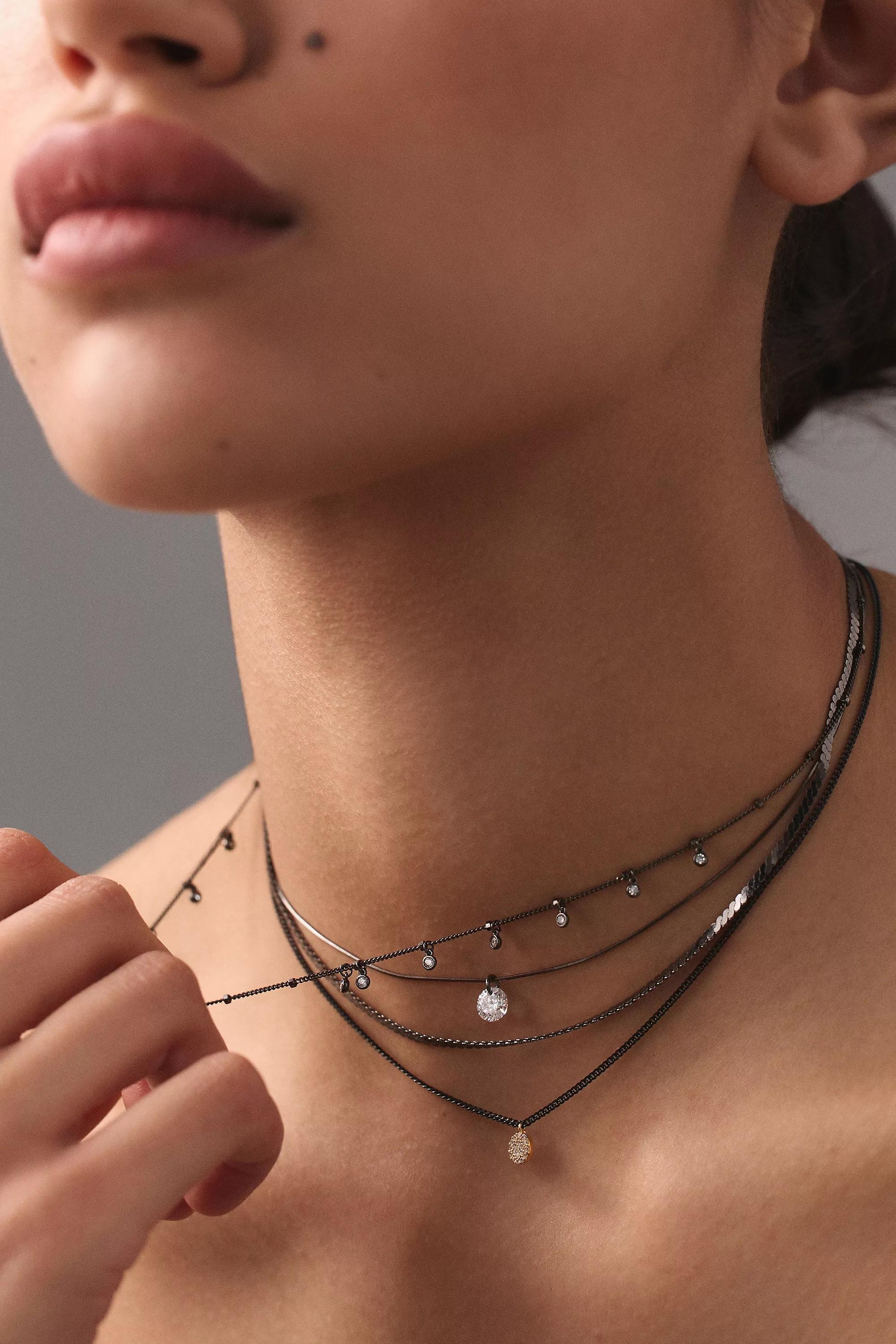 Delicate Hematite Pendant Necklace, Black, A501_0001, large image number 0