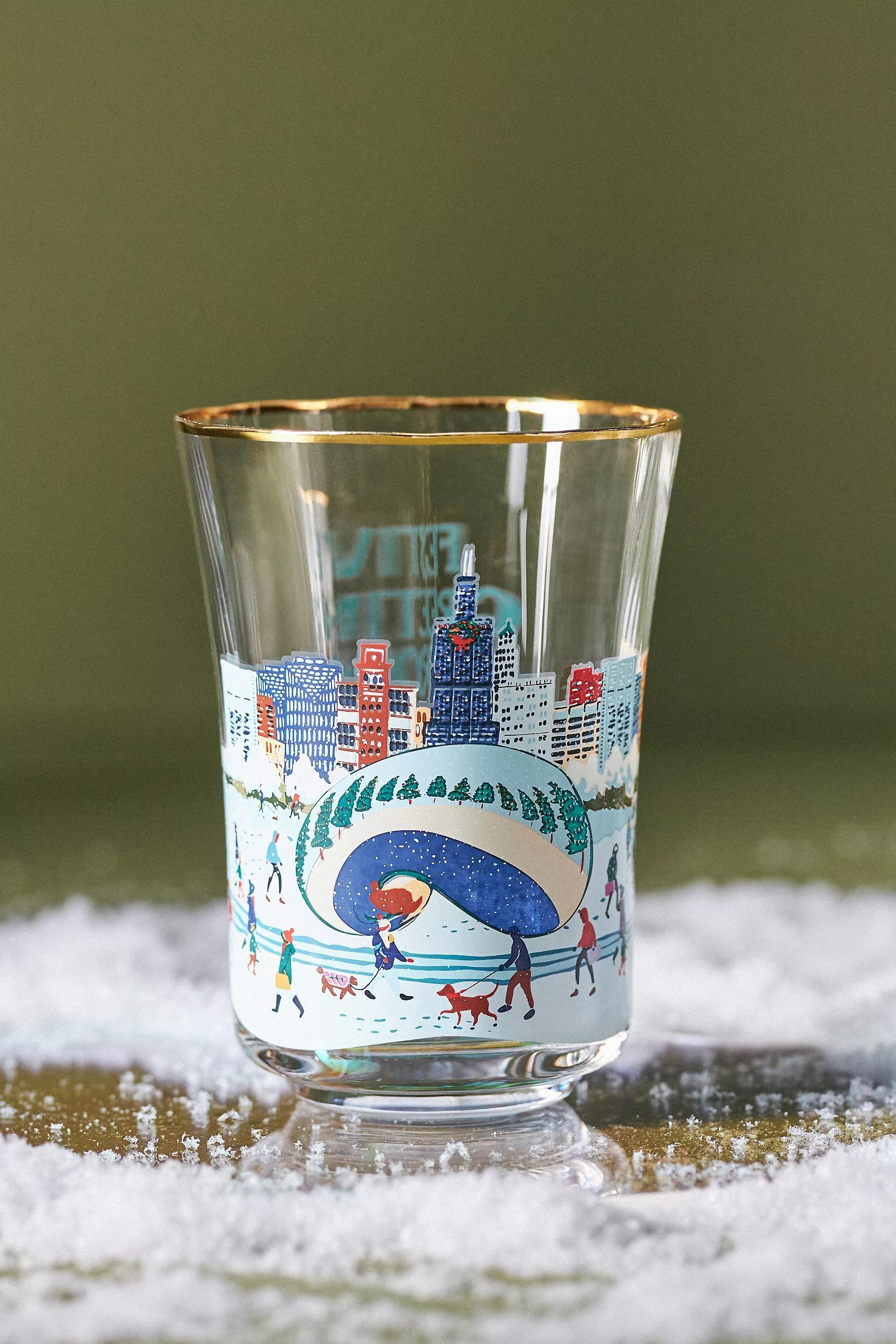 Holiday In The City Juice Glass, Blue, A501_0048, large image number 0