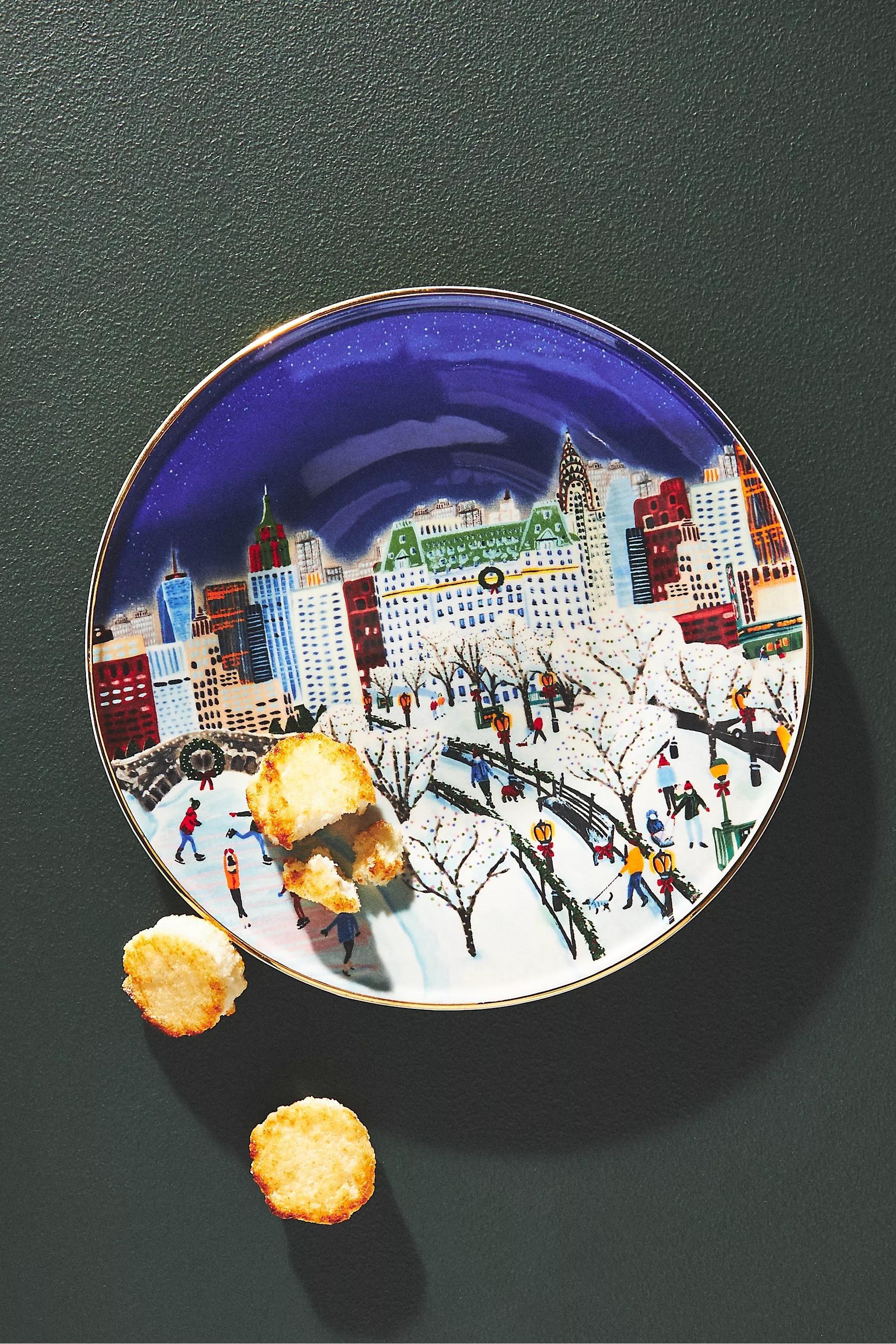 Holiday In The City Dessert Plate, White, A501_0010, large image number 0