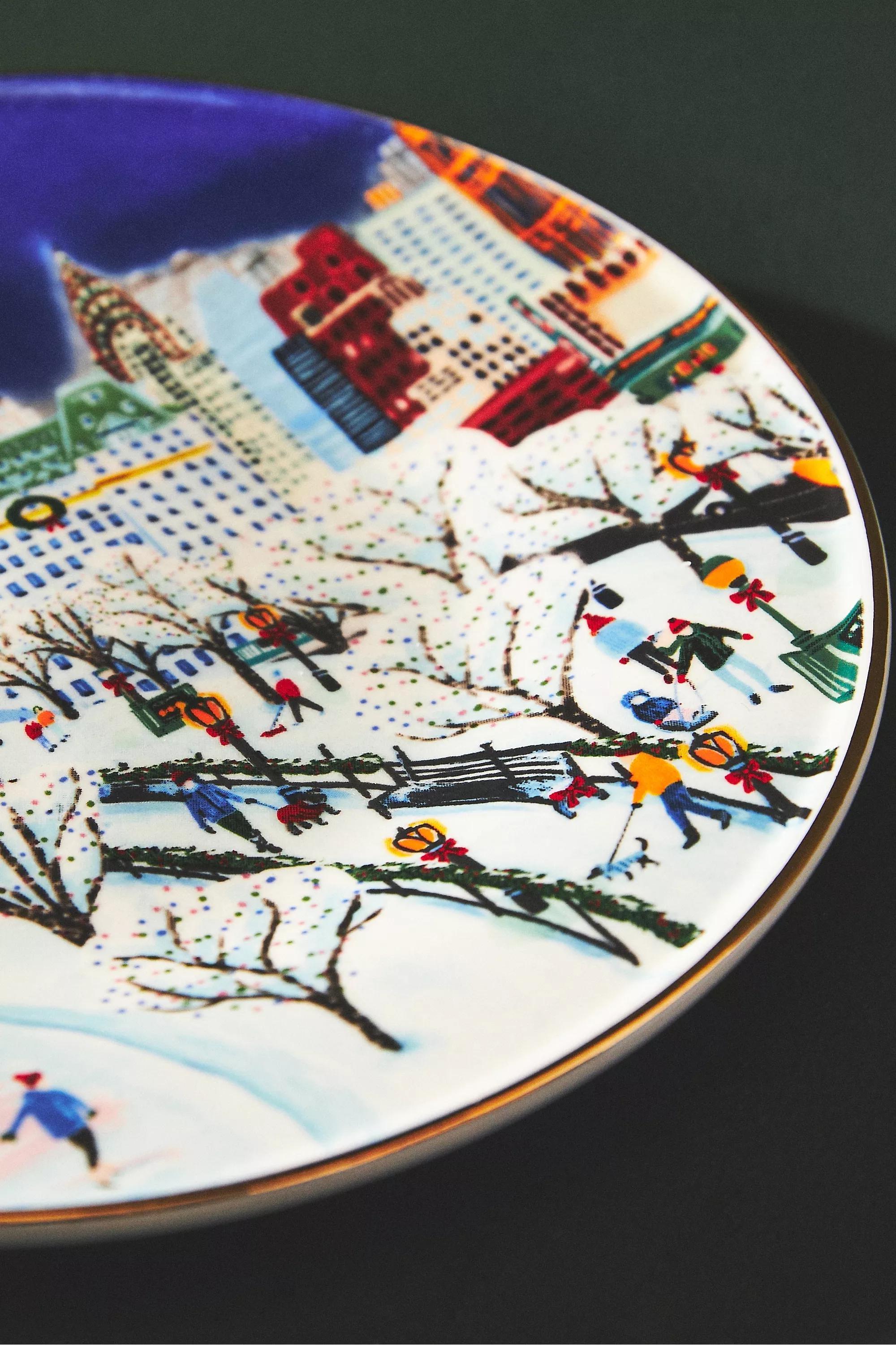 Anthropologie - Holiday In The City Dessert Plate, White