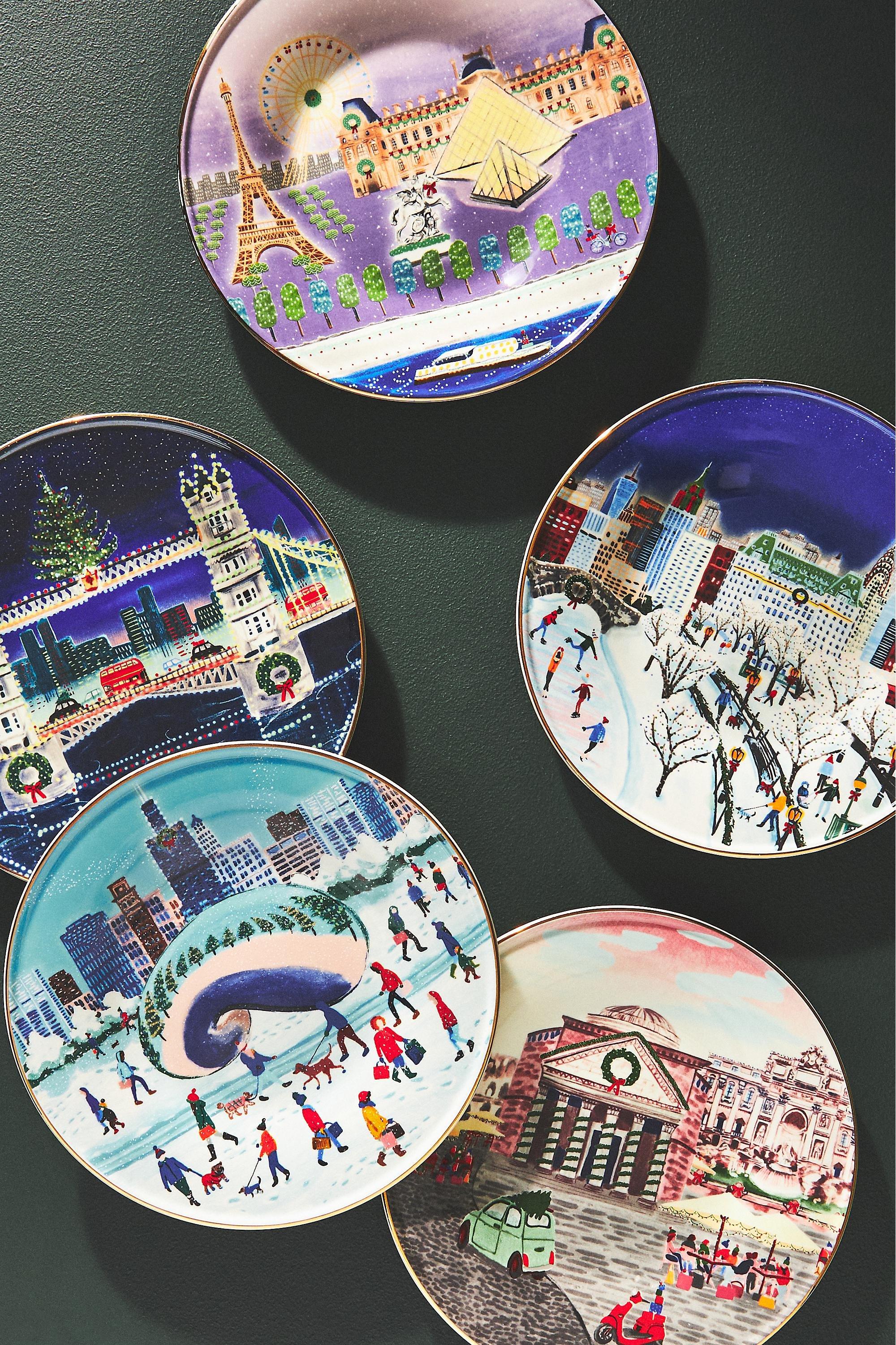 D Holiday In The City Dessert Plate, Blue, A501_0042, large image number 1