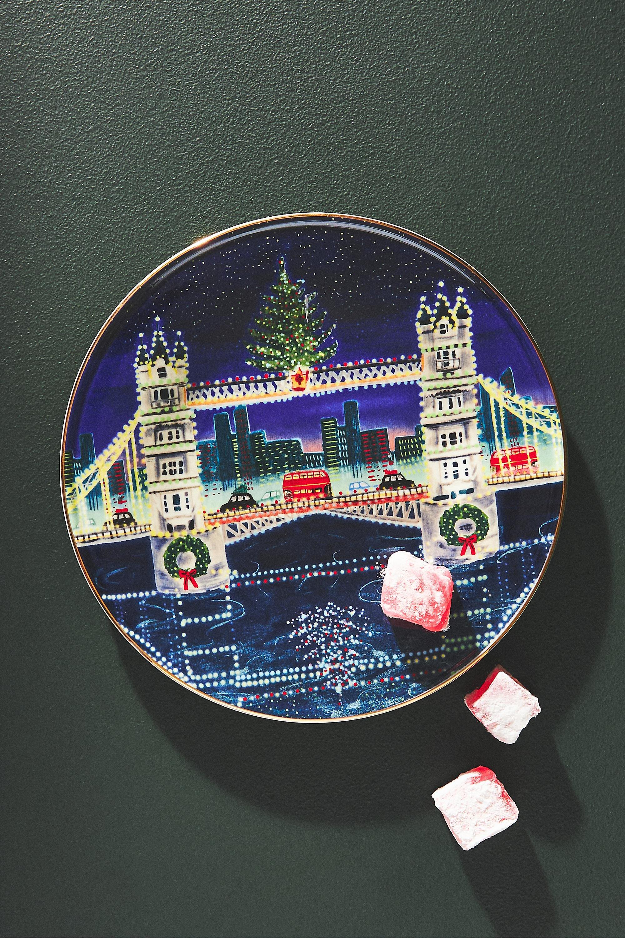 D Holiday In The City Dessert Plate, Blue, A501_0042, large image number 3
