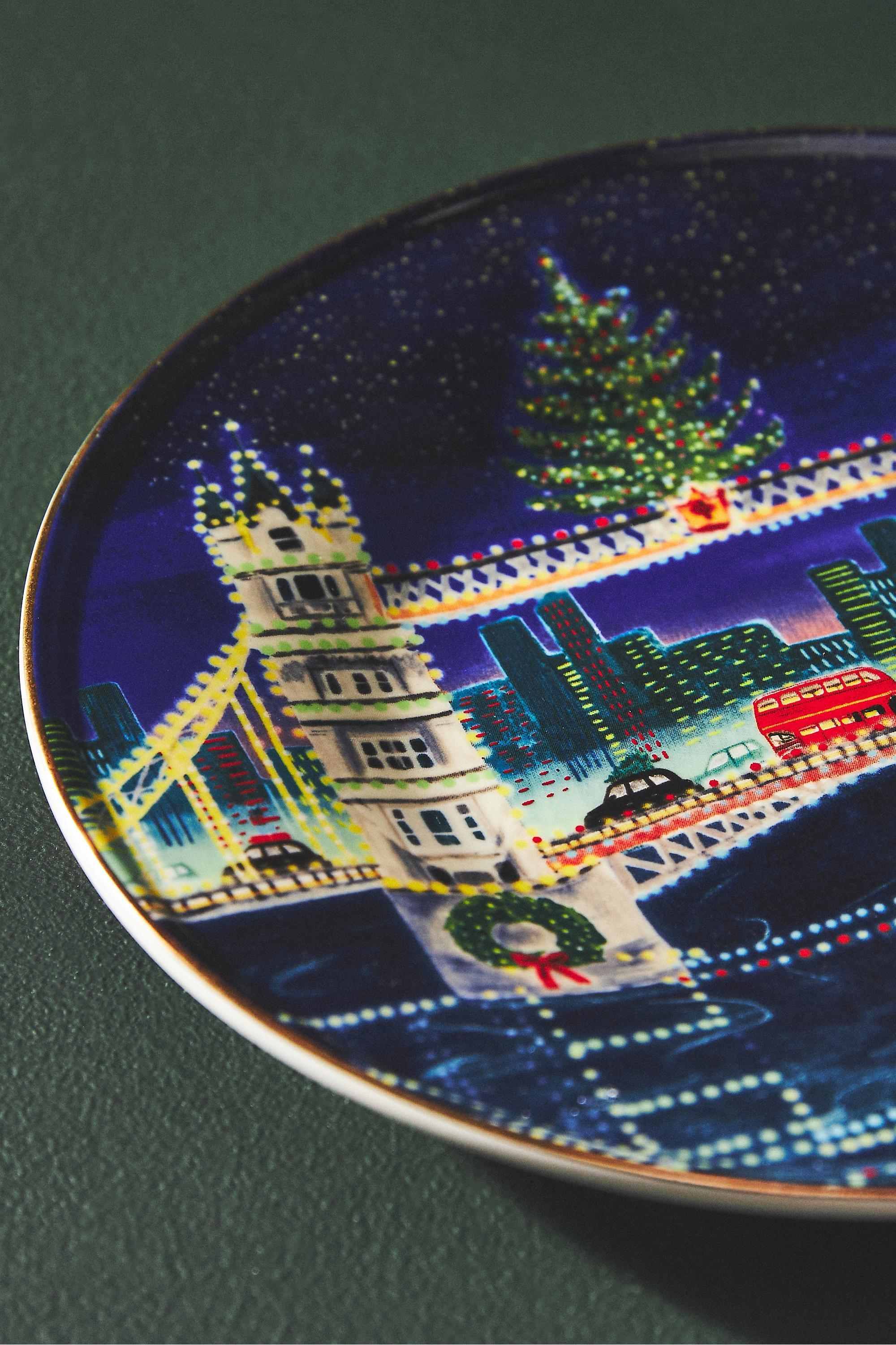 D Holiday In The City Dessert Plate, Blue, A501_0042, large image number 4