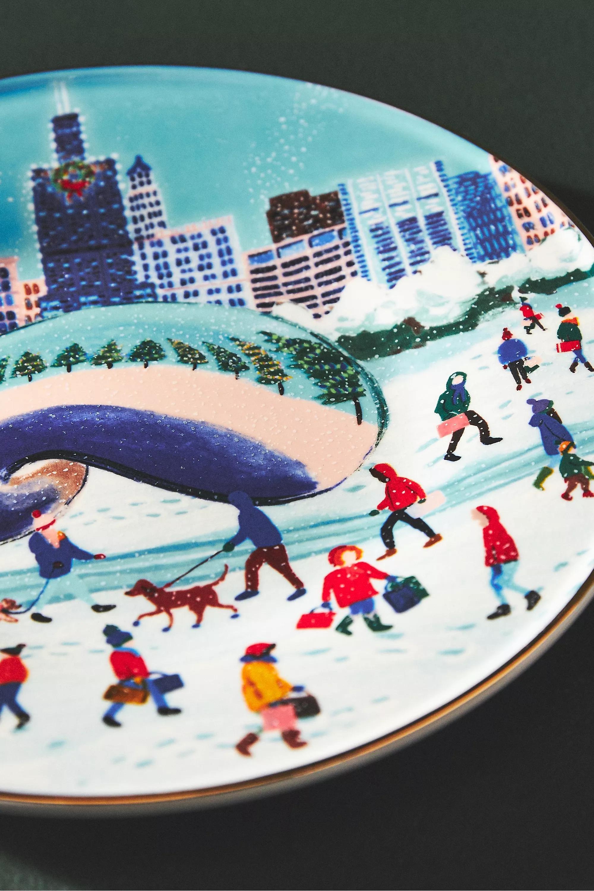 Holiday In The City Dessert Plate, Blue, A501_0045, large image number 2
