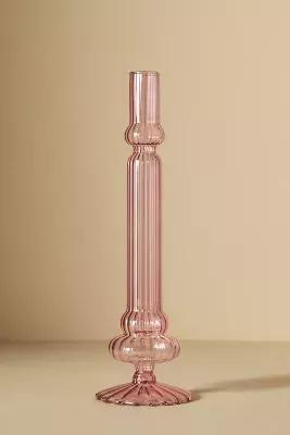 Ribbed Glass Candle Holder, Pink, , large image number 0