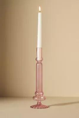 Ribbed Glass Candle Holder, Pink, , large image number 2