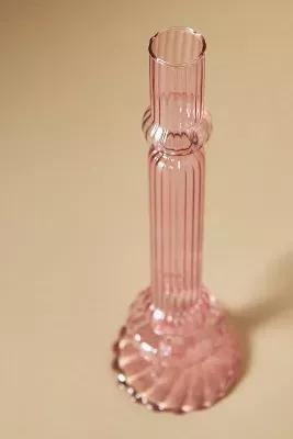 Ribbed Glass Candle Holder, Pink, , large image number 3
