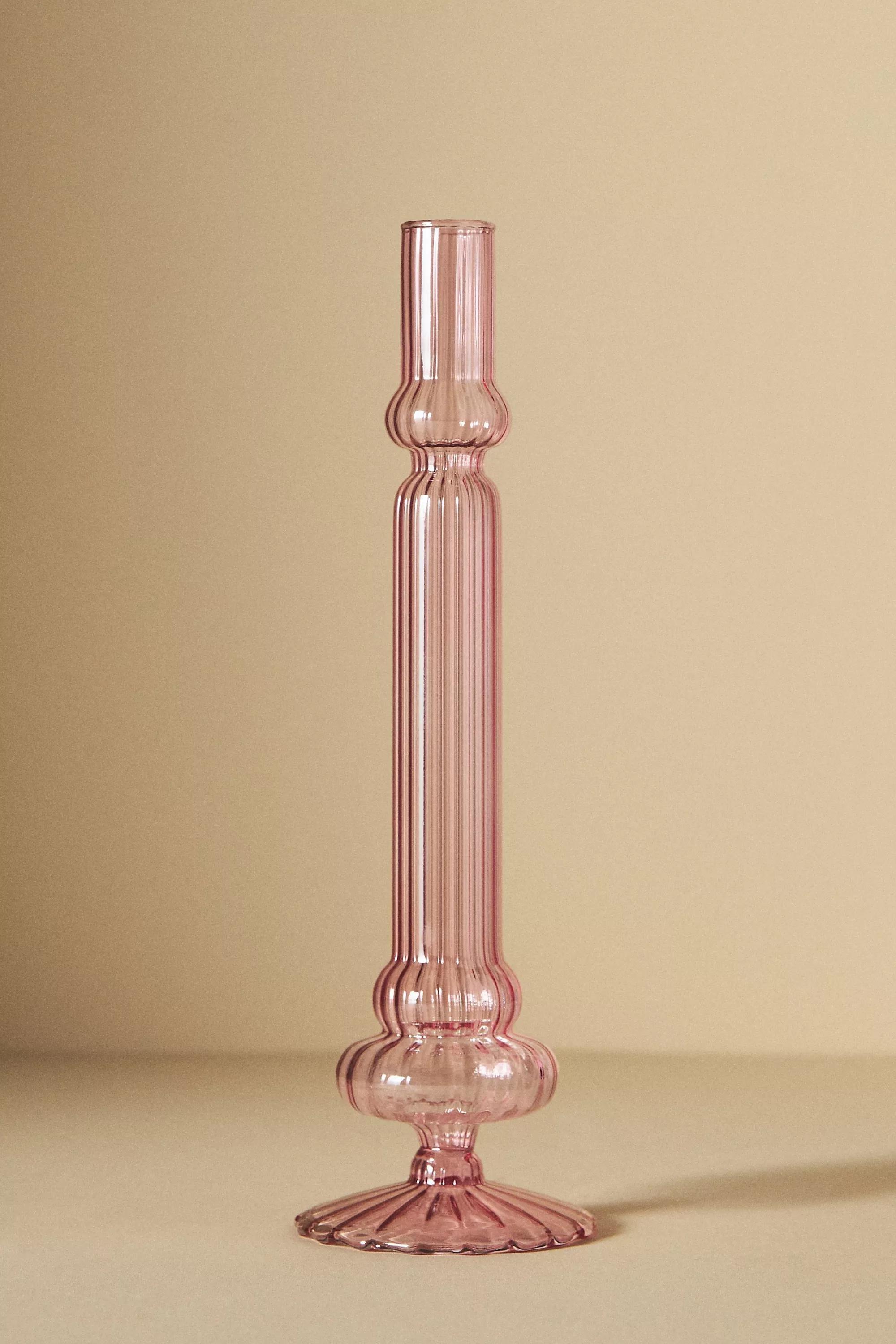 Ribbed Glass Candle Holder, Pink, , large image number 8