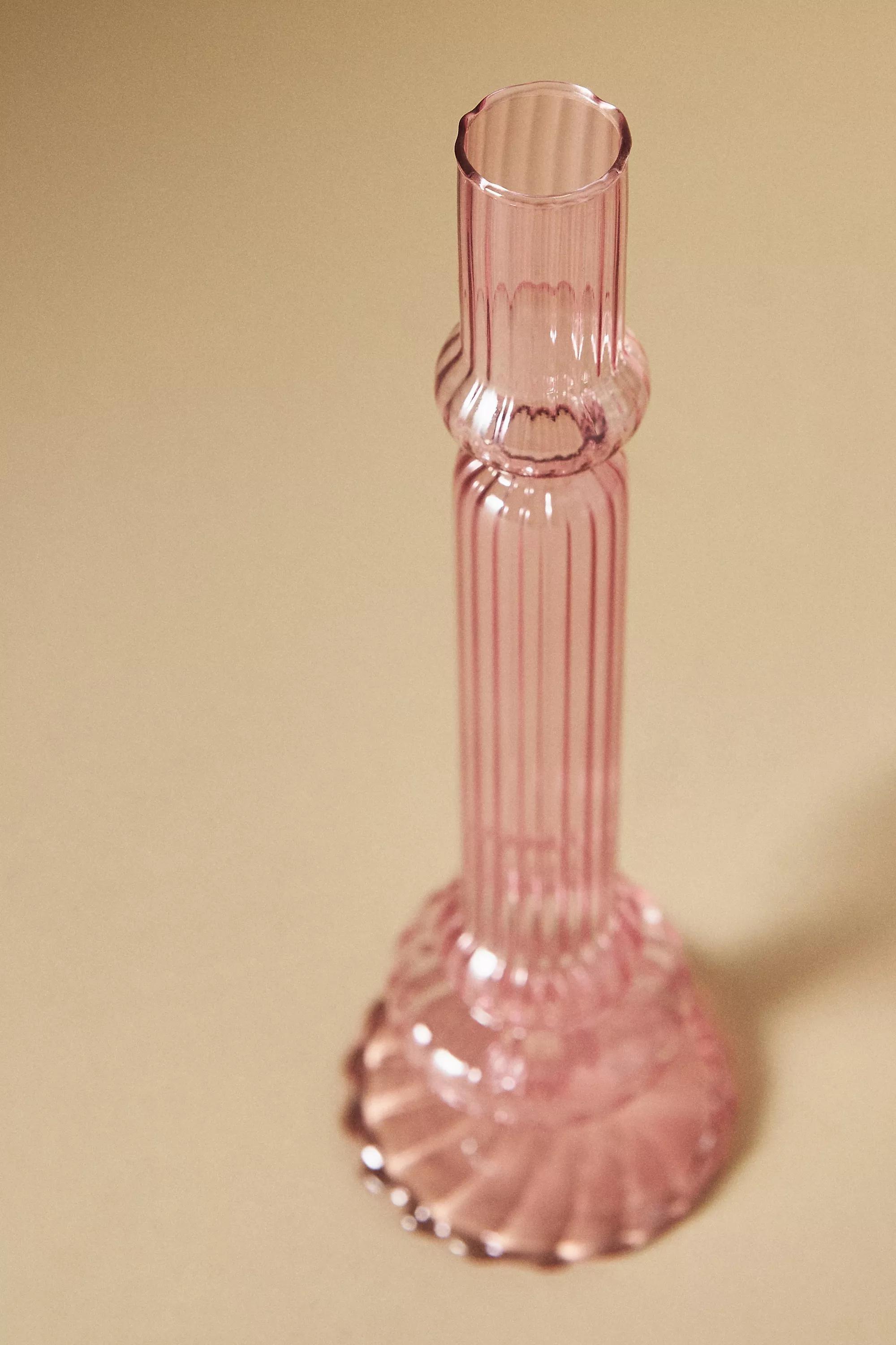 Ribbed Glass Candle Holder, Pink, , large image number 9