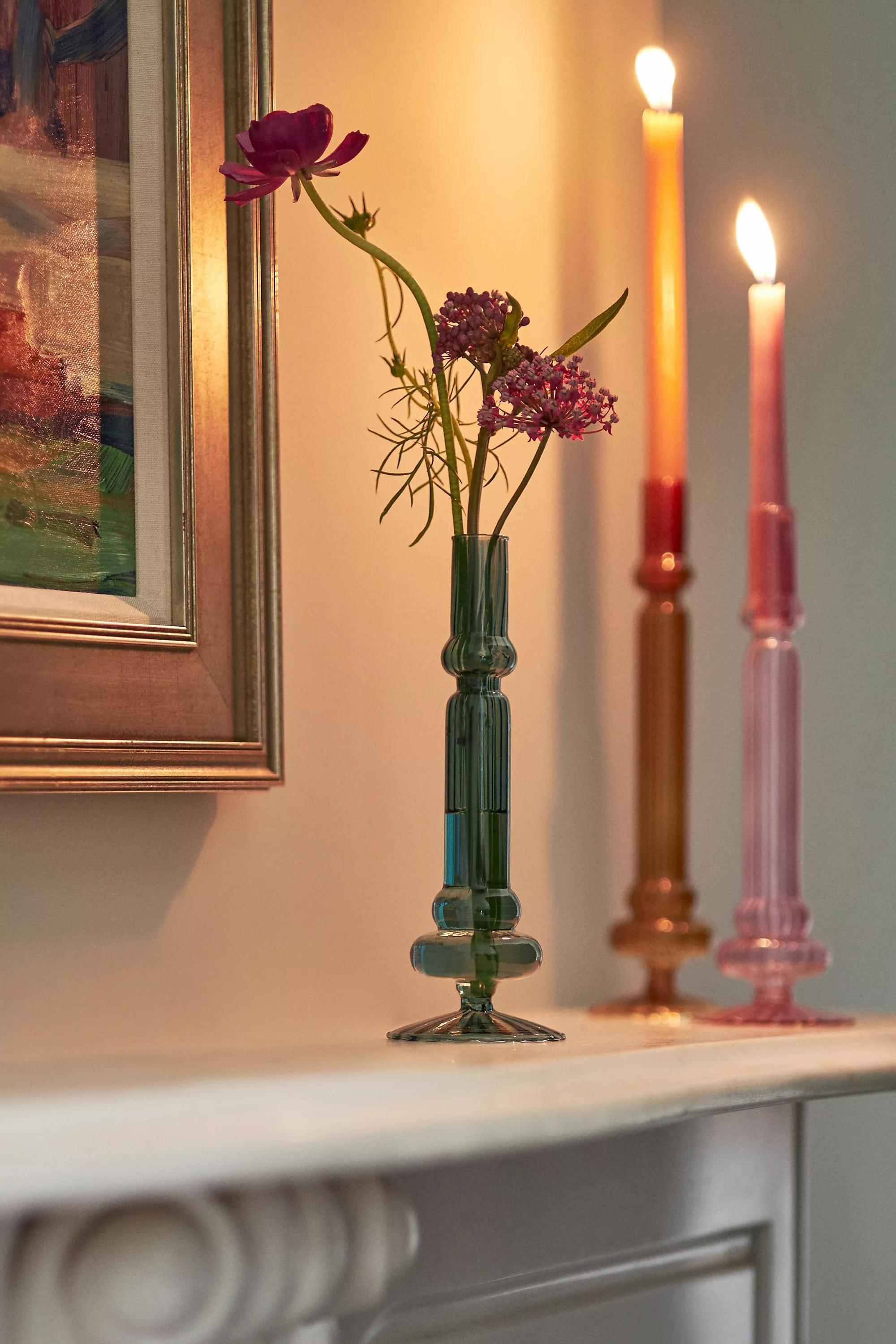 Ribbed Glass Candle Holder, Green, , large image number 2