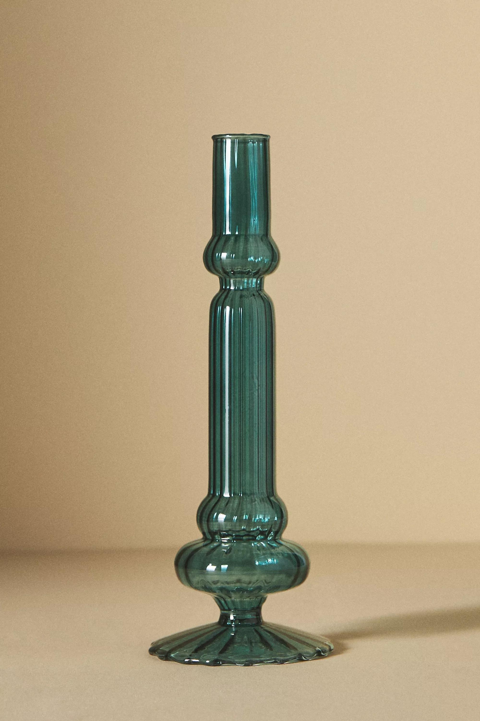 Ribbed Glass Candle Holder, Green, , large image number 3