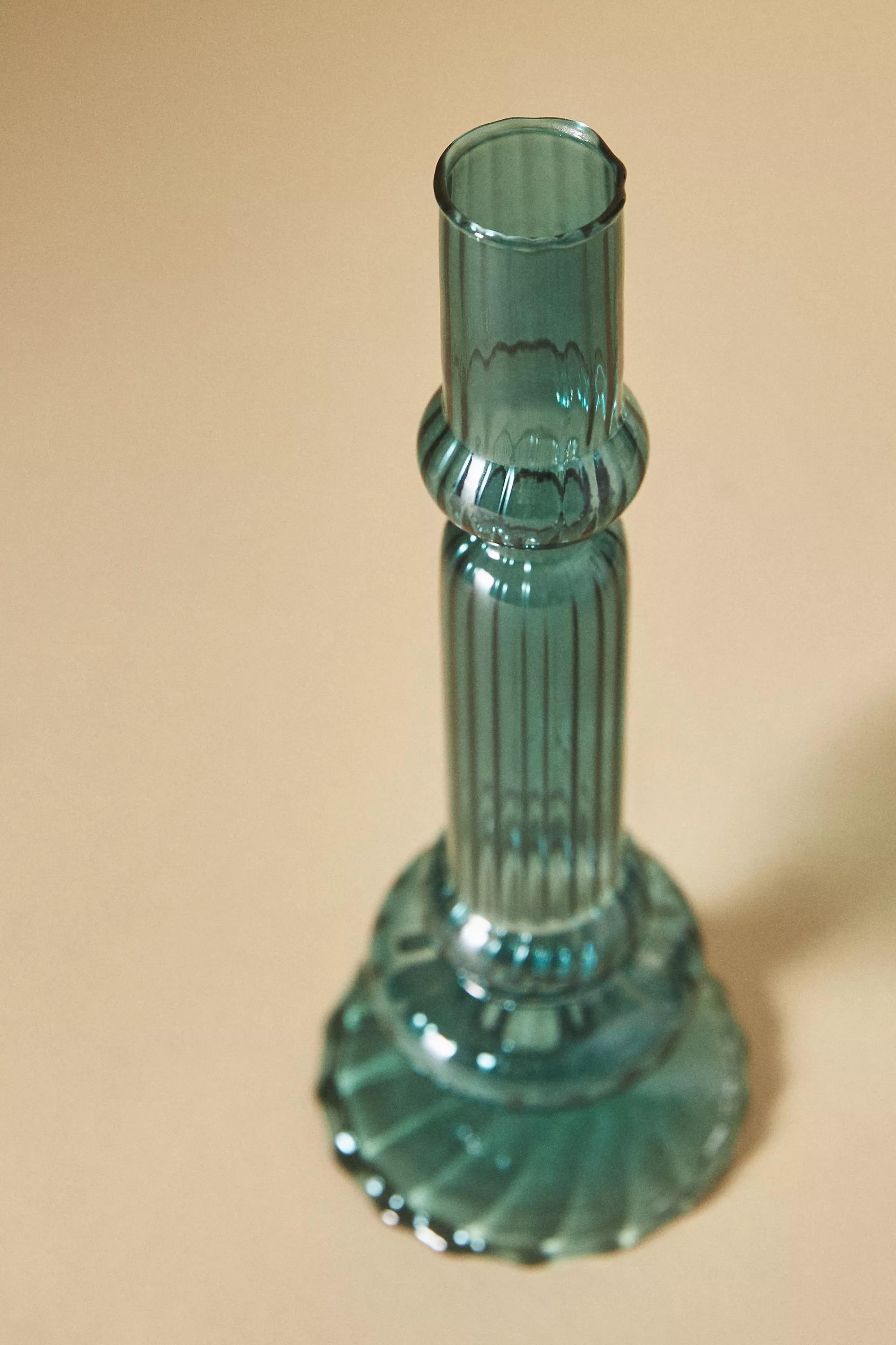 Ribbed Glass Candle Holder, Green, , large image number 4