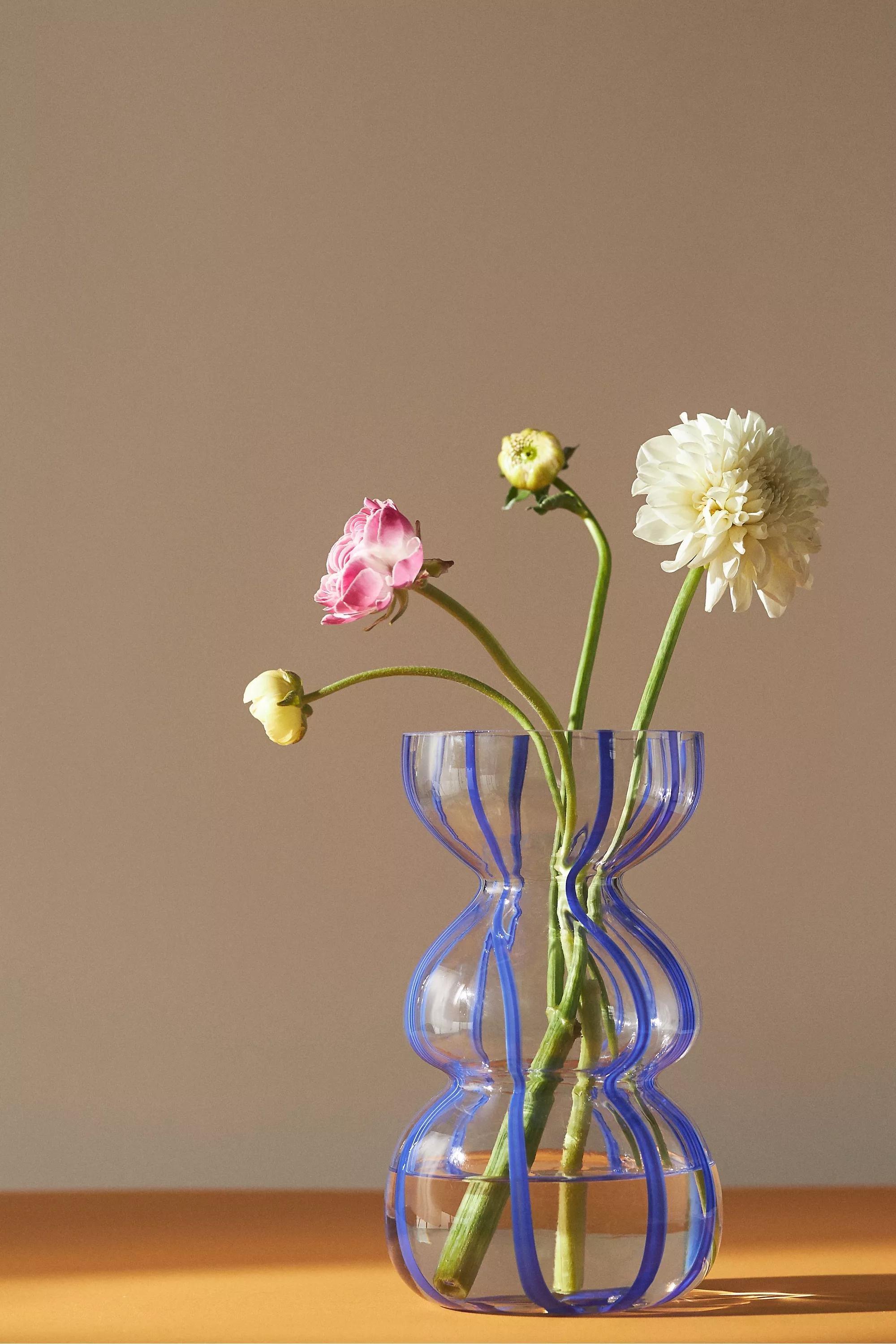 Striped Glass Vase, Blue, , large image number 0