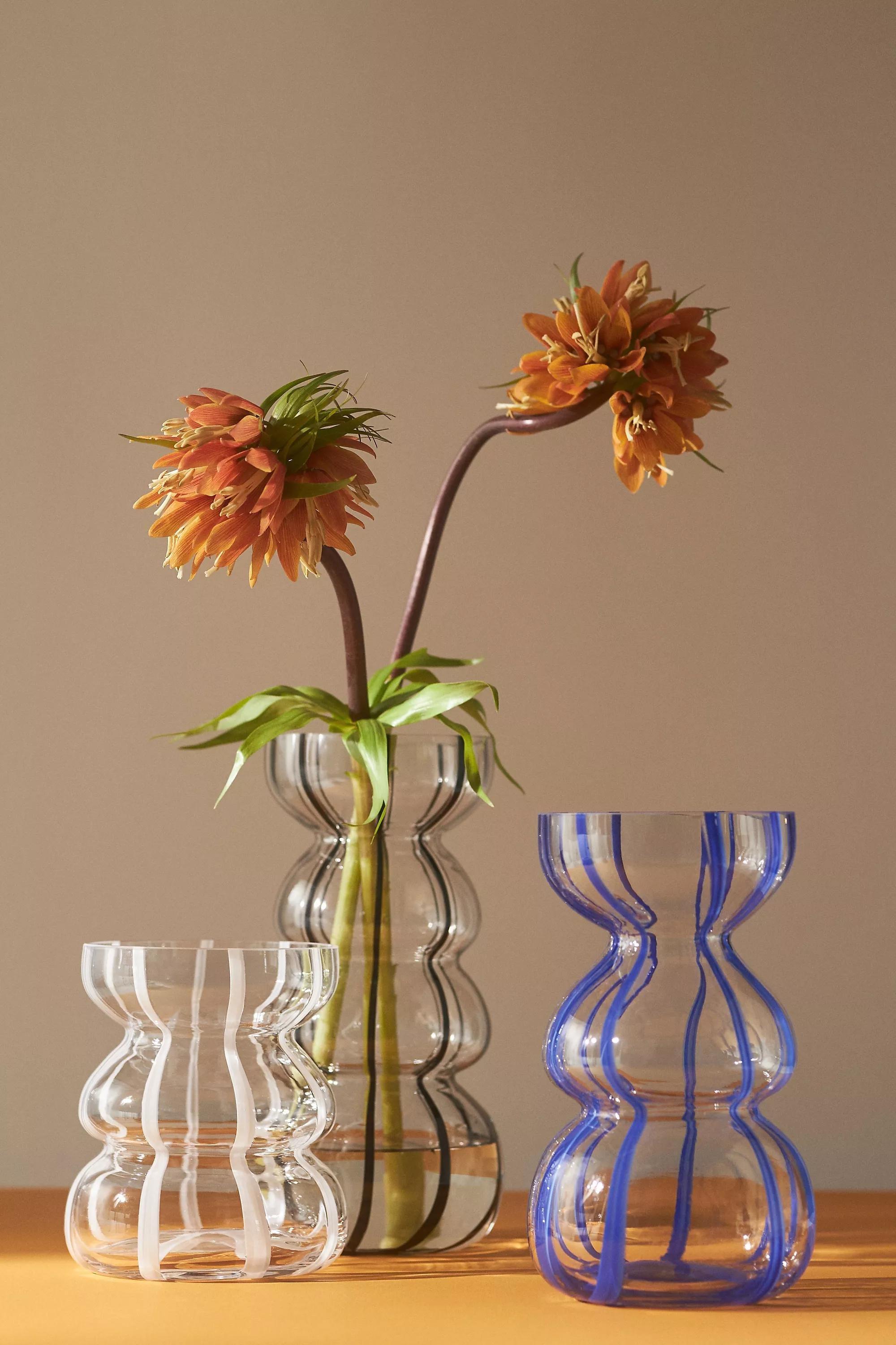 Striped Glass Vase, Blue, , large image number 1