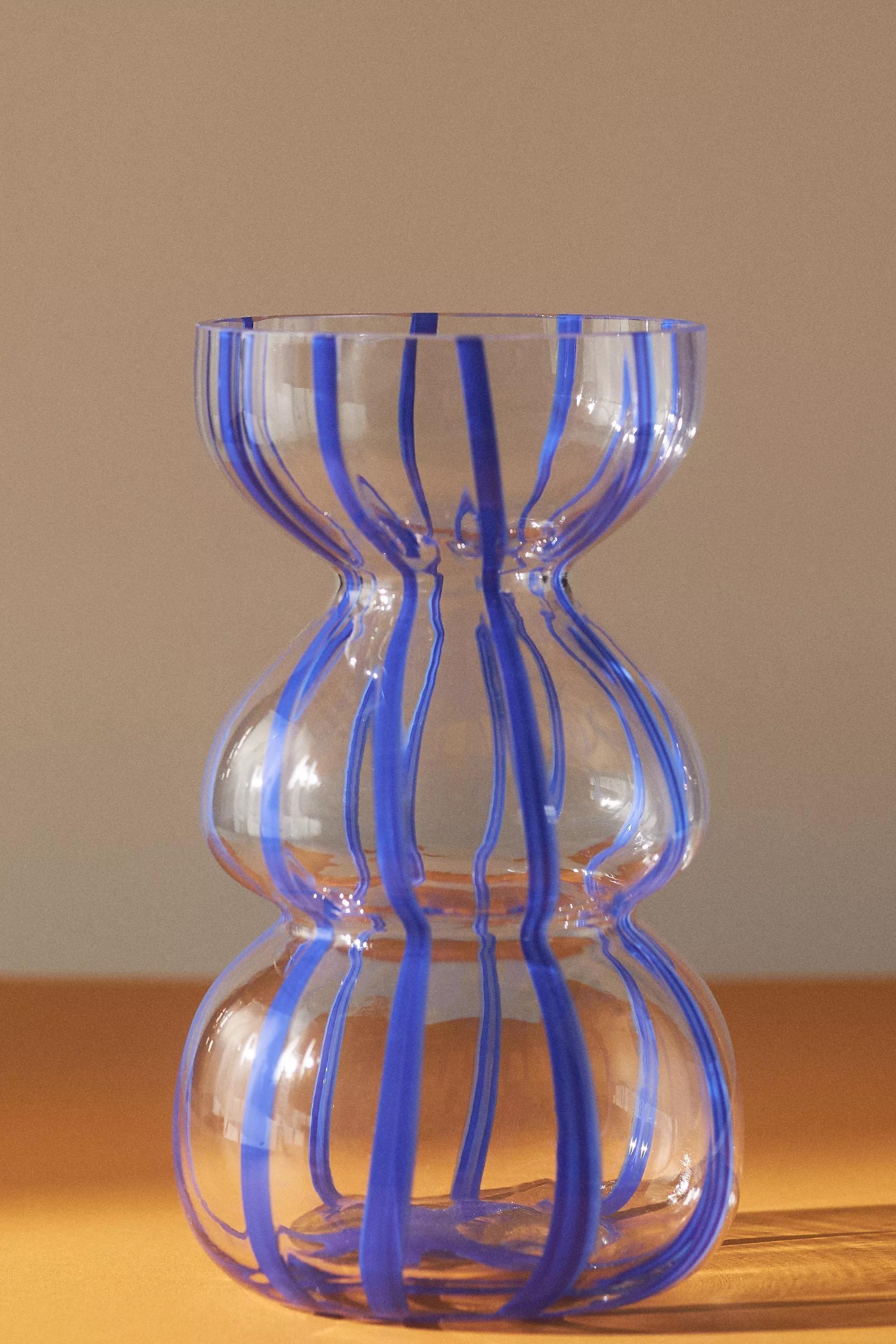 Striped Glass Vase, Blue, , large image number 2