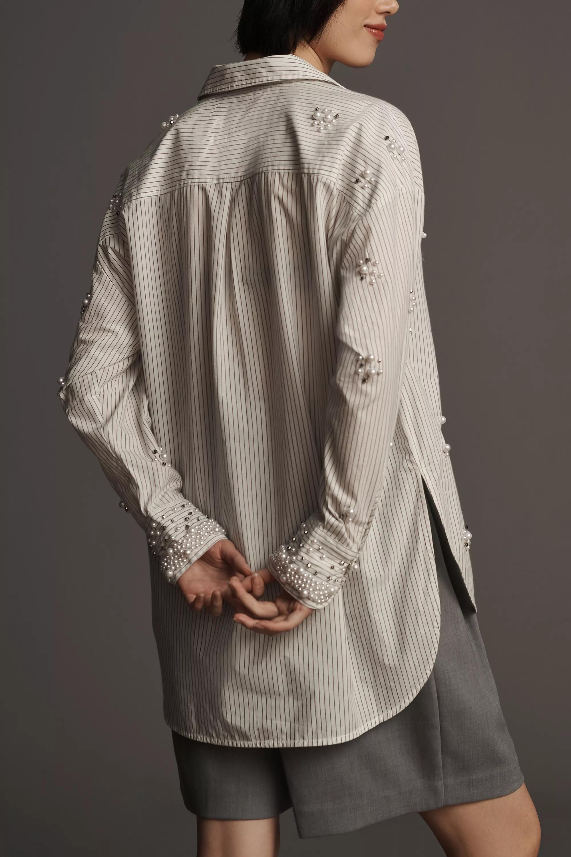 Maeve Button-Down Shirt Pearl-Embellished Edition, Gray, , large image number 1