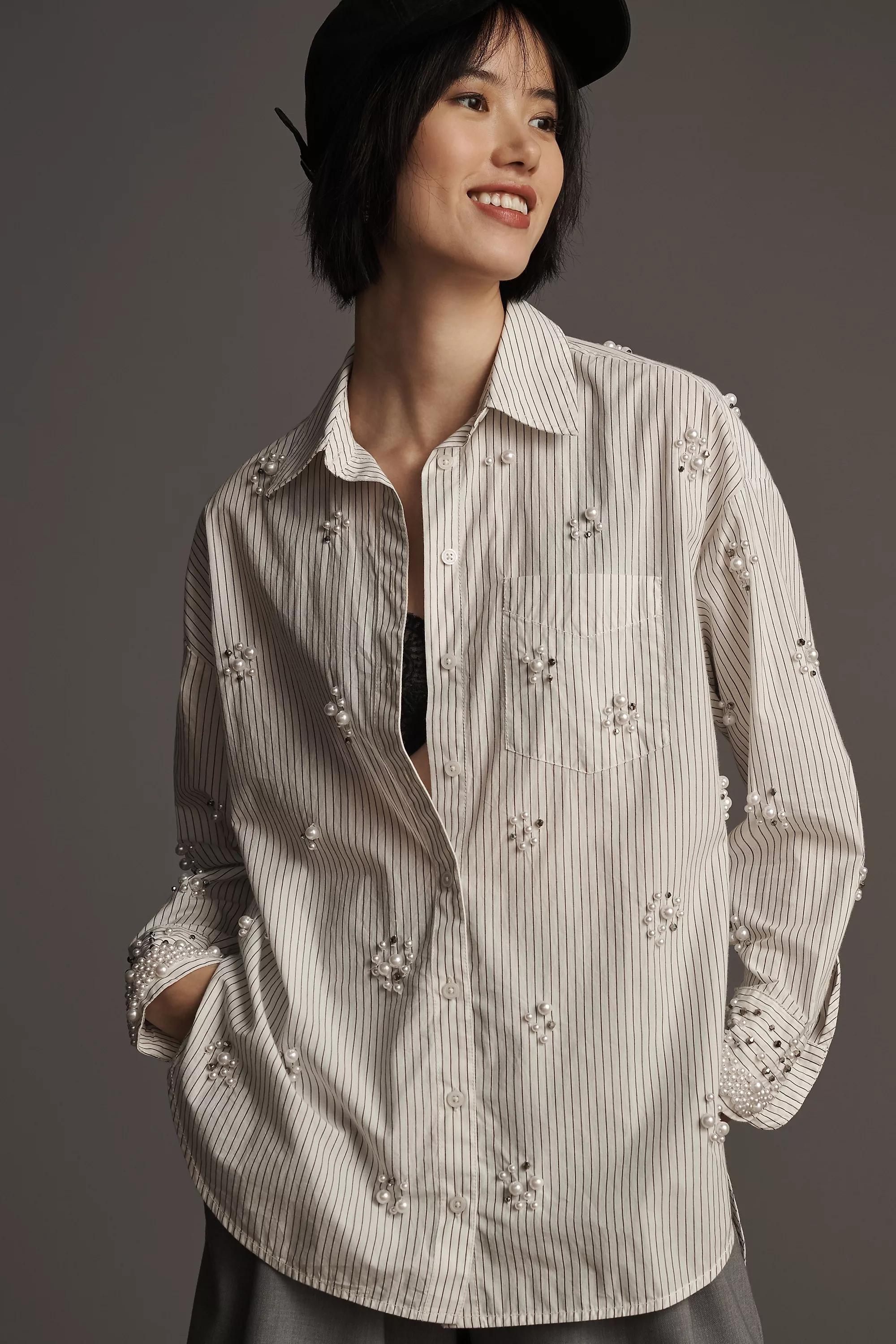 Maeve Button-Down Shirt Pearl-Embellished Edition, Gray, , large image number 2