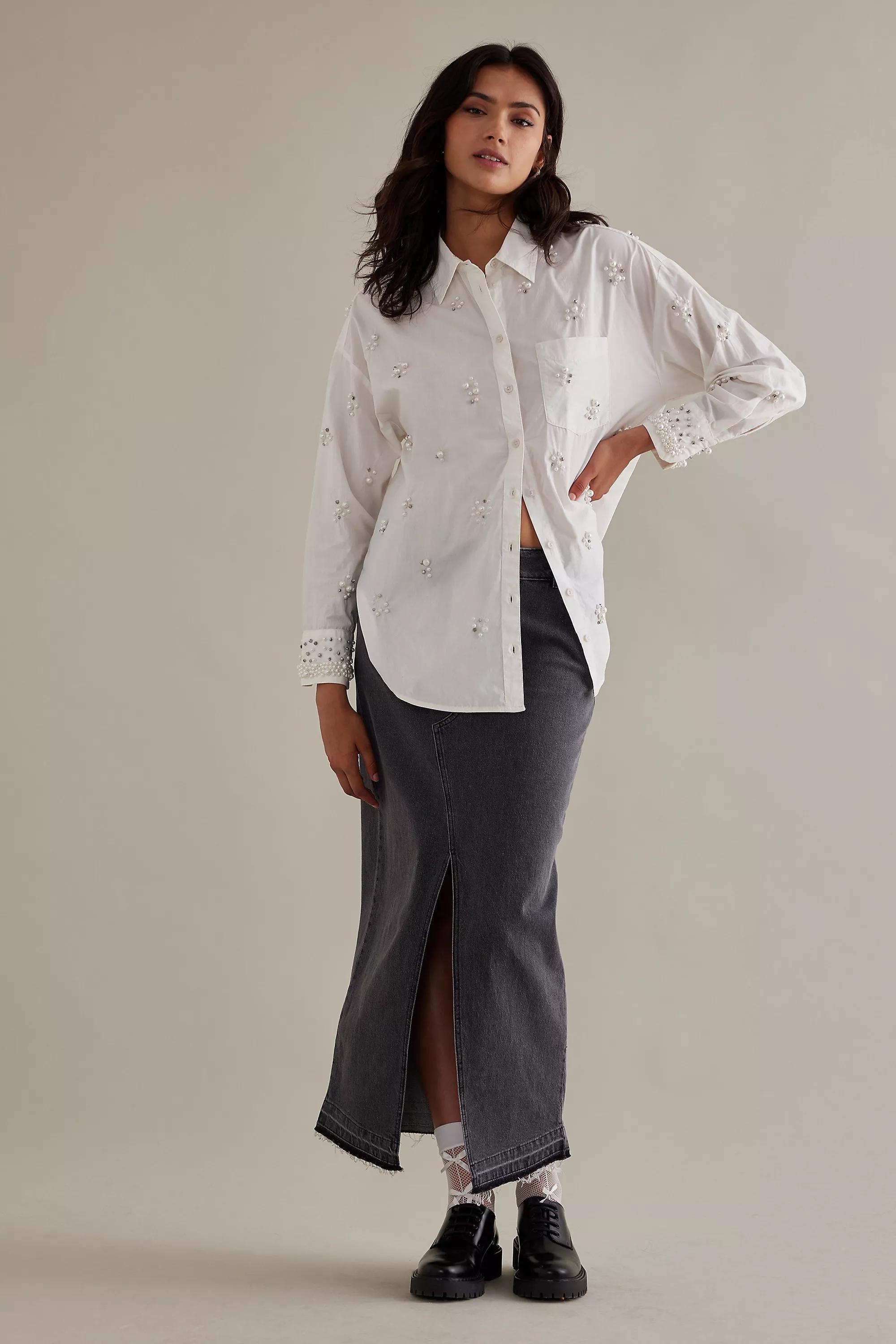 Maeve Button-Down Shirt Pearl-Embellished Edition, White, , large image number 1