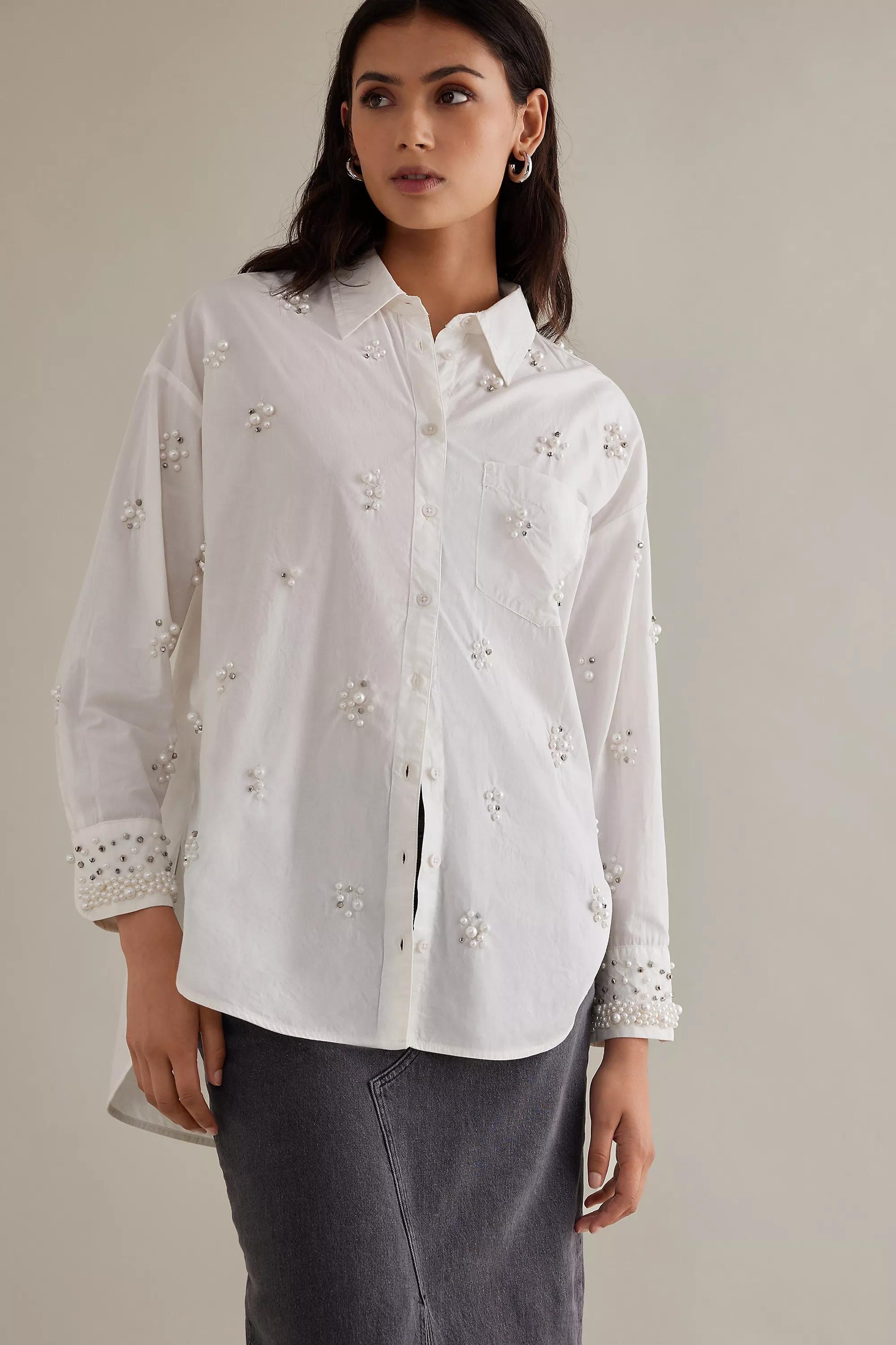 Maeve Button-Down Shirt Pearl-Embellished Edition, White, , large image number 2