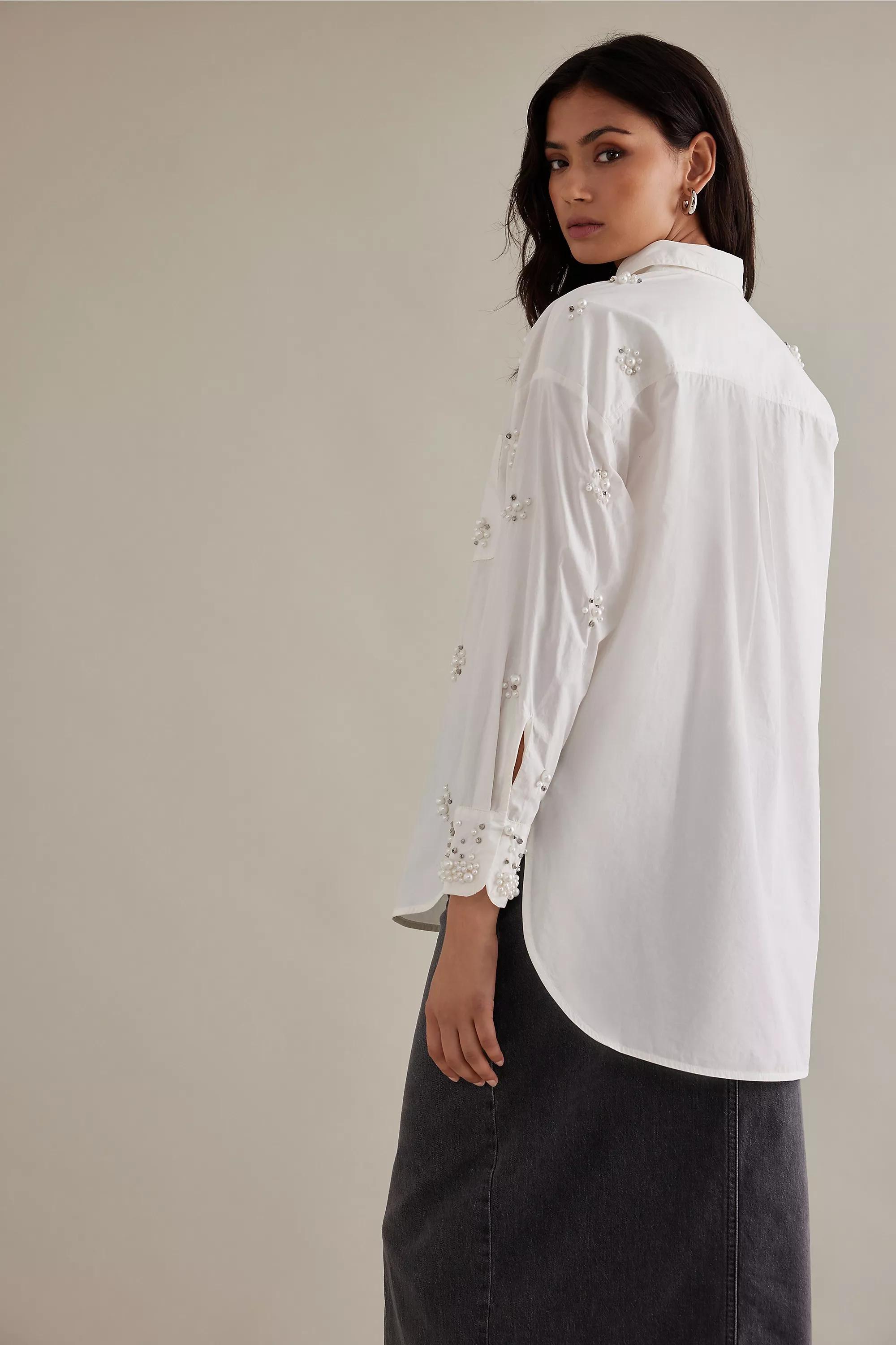 Maeve Button-Down Shirt Pearl-Embellished Edition, White, , large image number 3