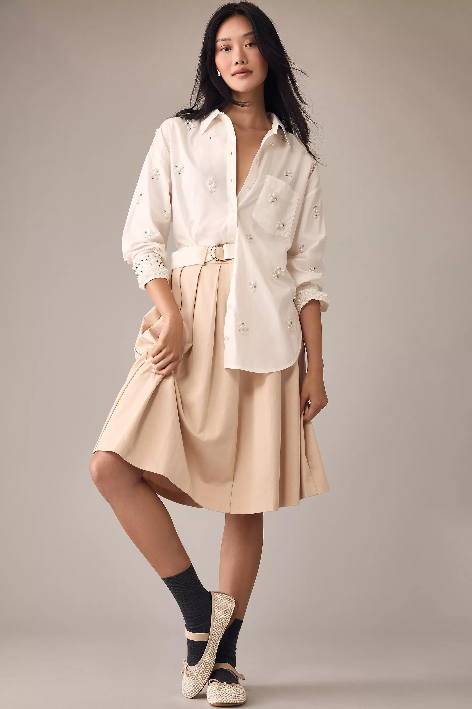 Maeve Button-Down Shirt Pearl-Embellished Edition, White, , large image number 4