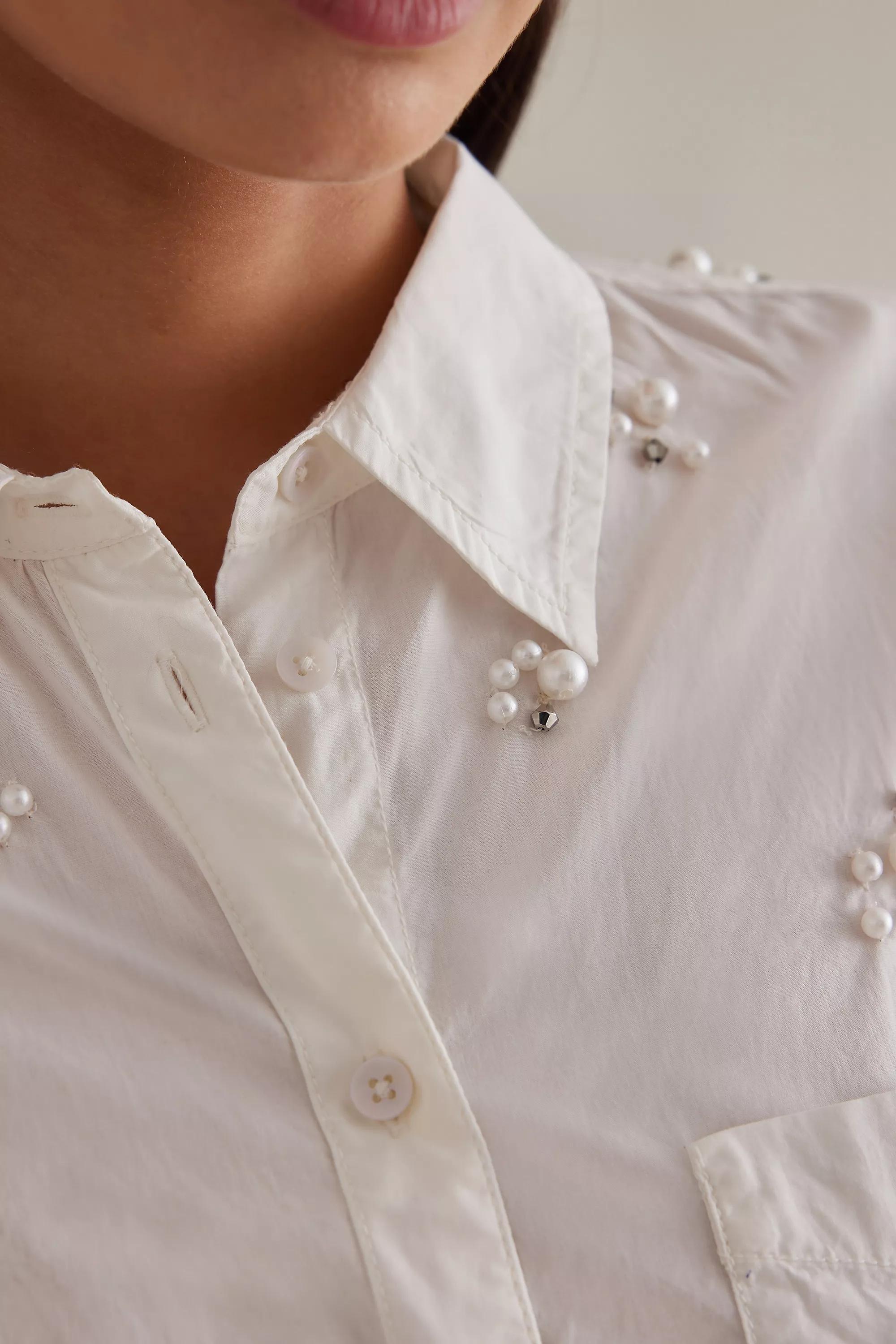 Maeve Button-Down Shirt Pearl-Embellished Edition, White, , large image number 5