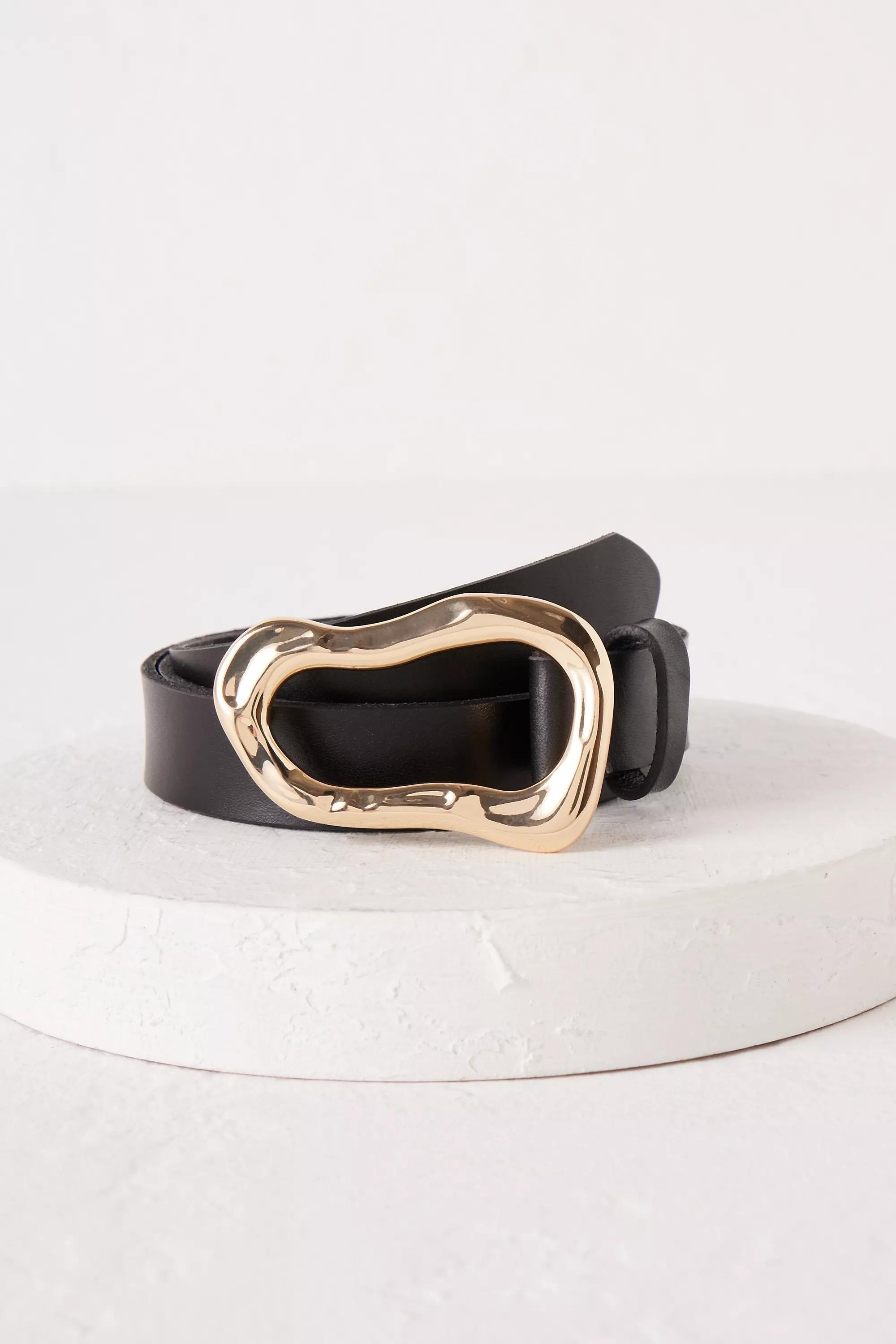 Linea Pelle Sculptural Buckle Leather Belt, Black, , large image number 1