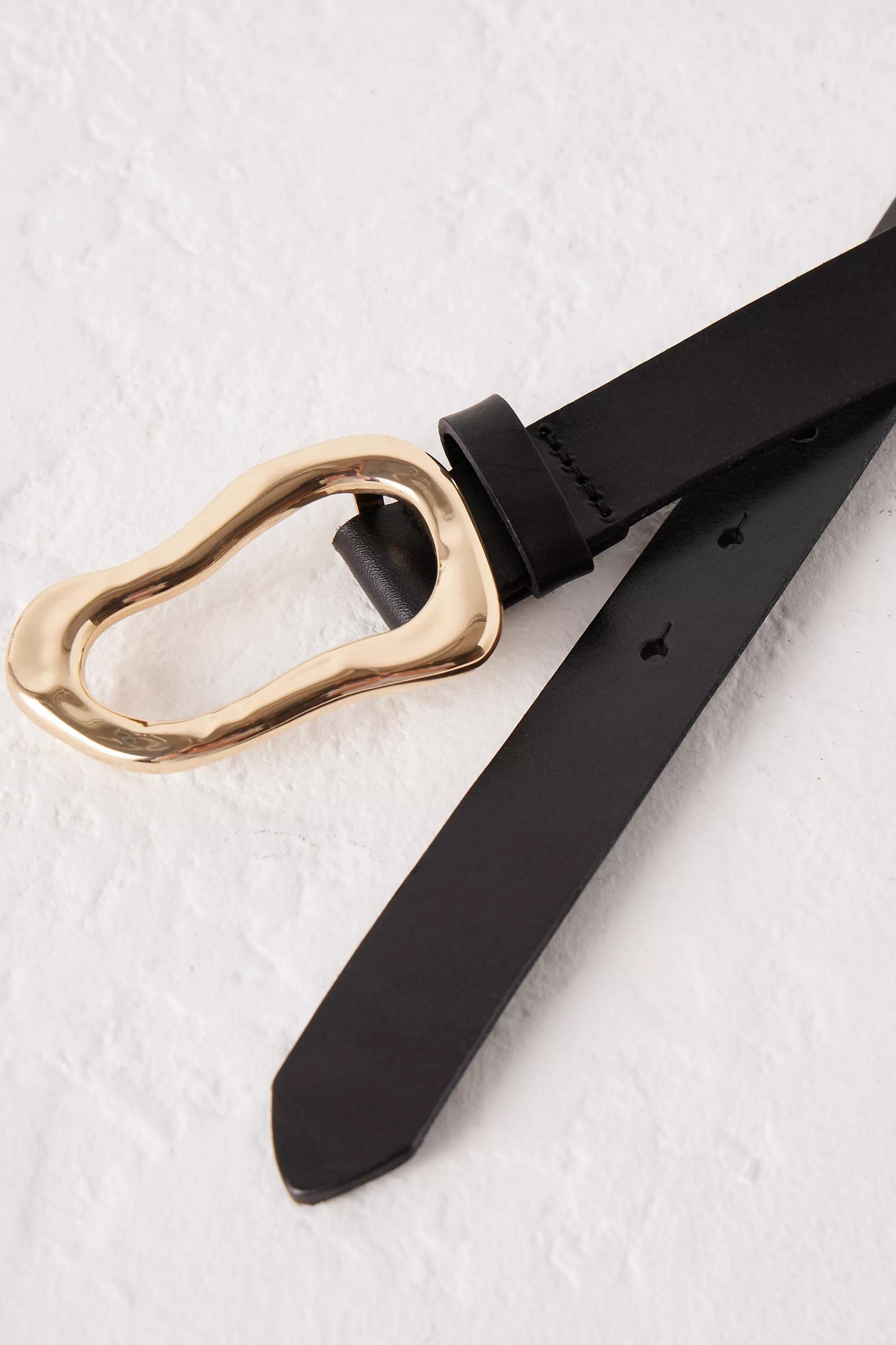 Linea Pelle Sculptural Buckle Leather Belt, Black, , large image number 2