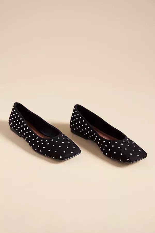Vicenza Square-Toe Embellished Leather Ballet Flats, Black, , medium